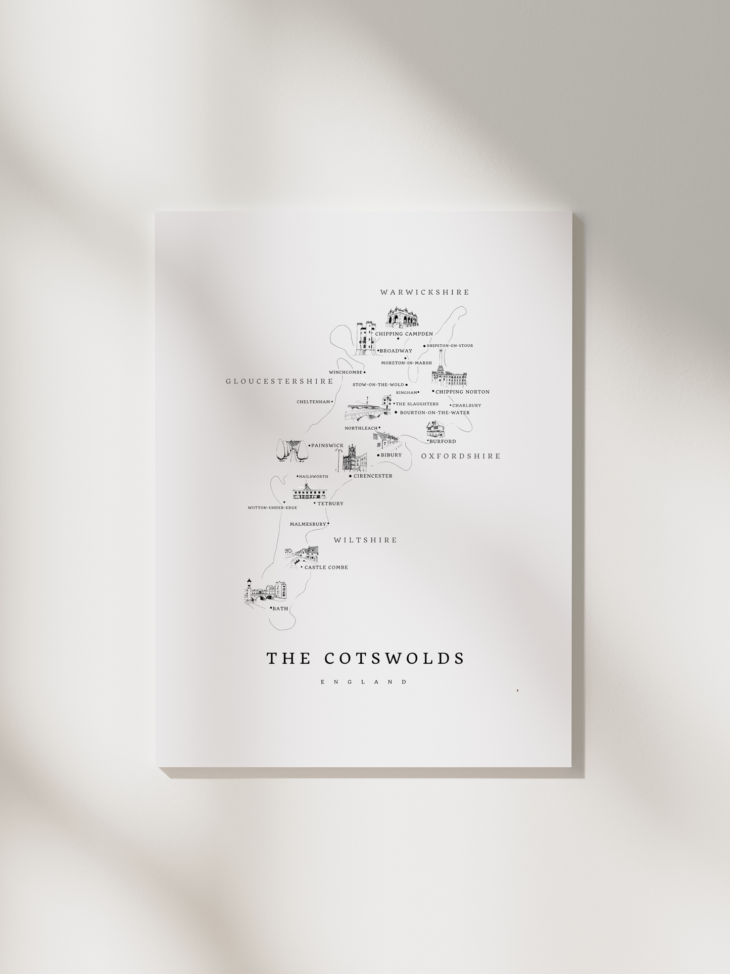 The Cotswolds Illustrated Map A3 Print No.1