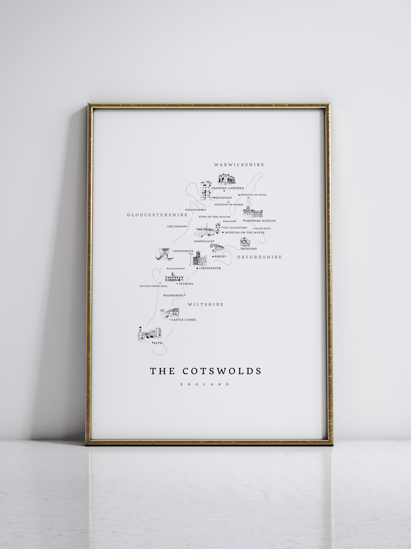 The Cotswolds Illustrated Map A3 Print No.1