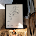 BOLD COTSWOLD MAP - A3 FRAMED - BLACK