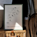 CLASSIC COTSWOLD MAP - A3 FRAMED - GREEN