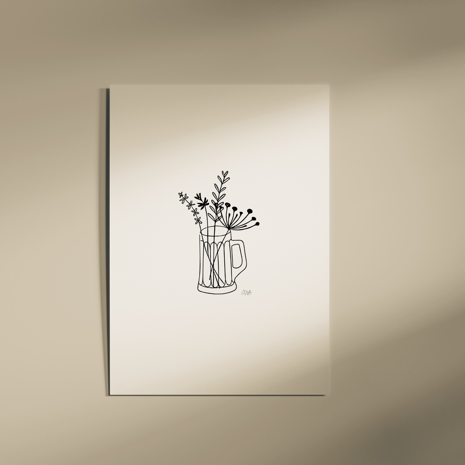 Beer & Ale Glass Vase | Minimalistic Artwork | A4 Wall Art | Countryside Living Decor - The Cotswold Illustrated Company