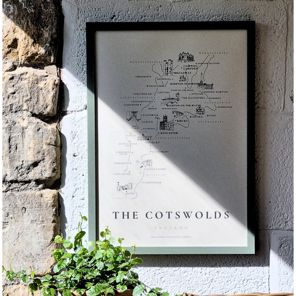 TRADITIONAL COTSWOLD MAP - COTSWOLD WAY - A3 FRAMED - GREEN
