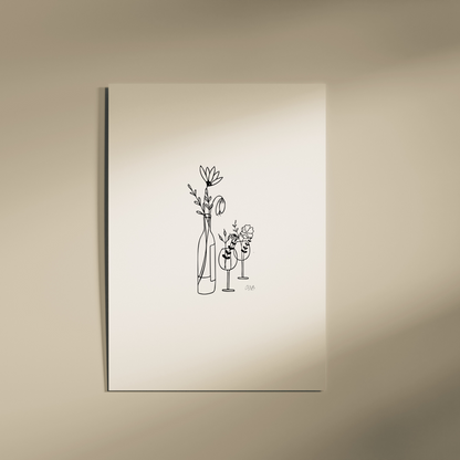Wine for Two | Minimalistic A4 Wall Art | Countryside Living Decor - The Cotswold Illustrated Company