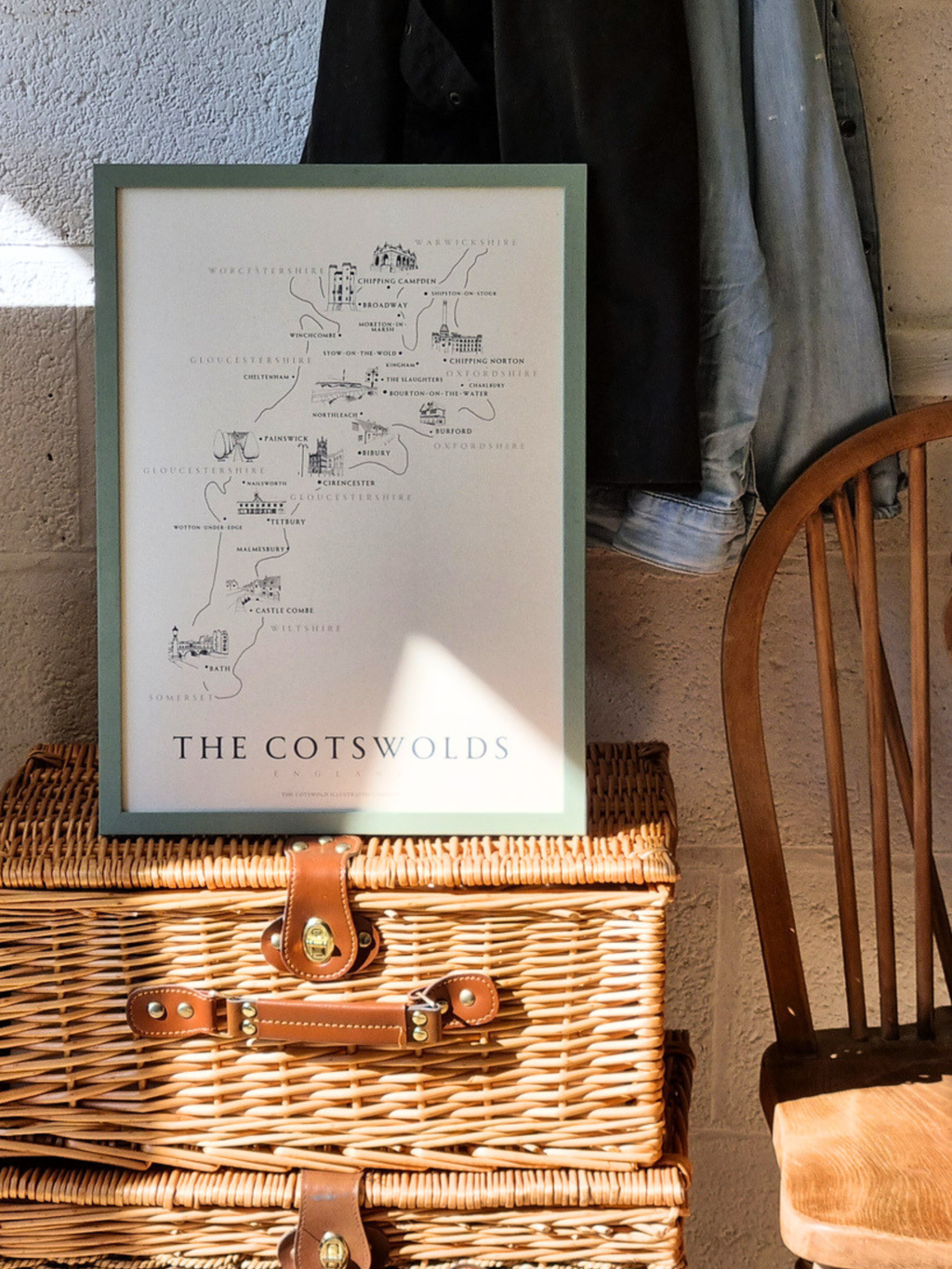 CLASSIC COTSWOLD MAP - A3 FRAMED - GREEN