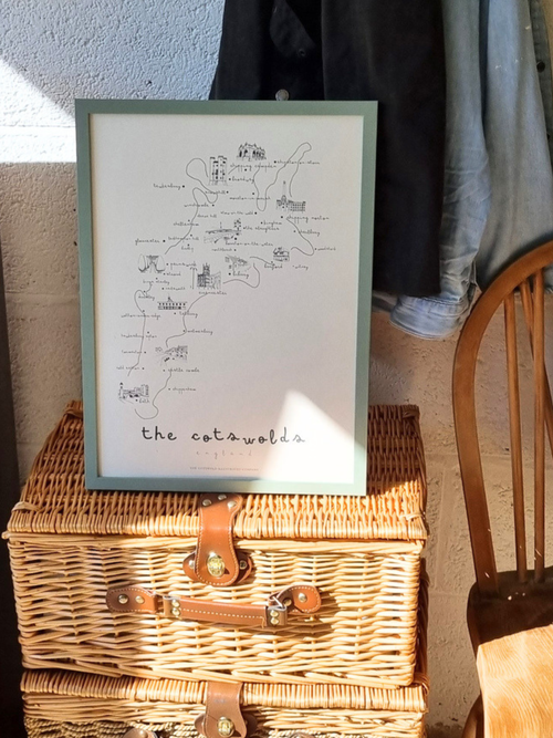 ELEGANT COTSWOLD MAP - COTSWOLD WAY - A3 FRAMED - GREEN