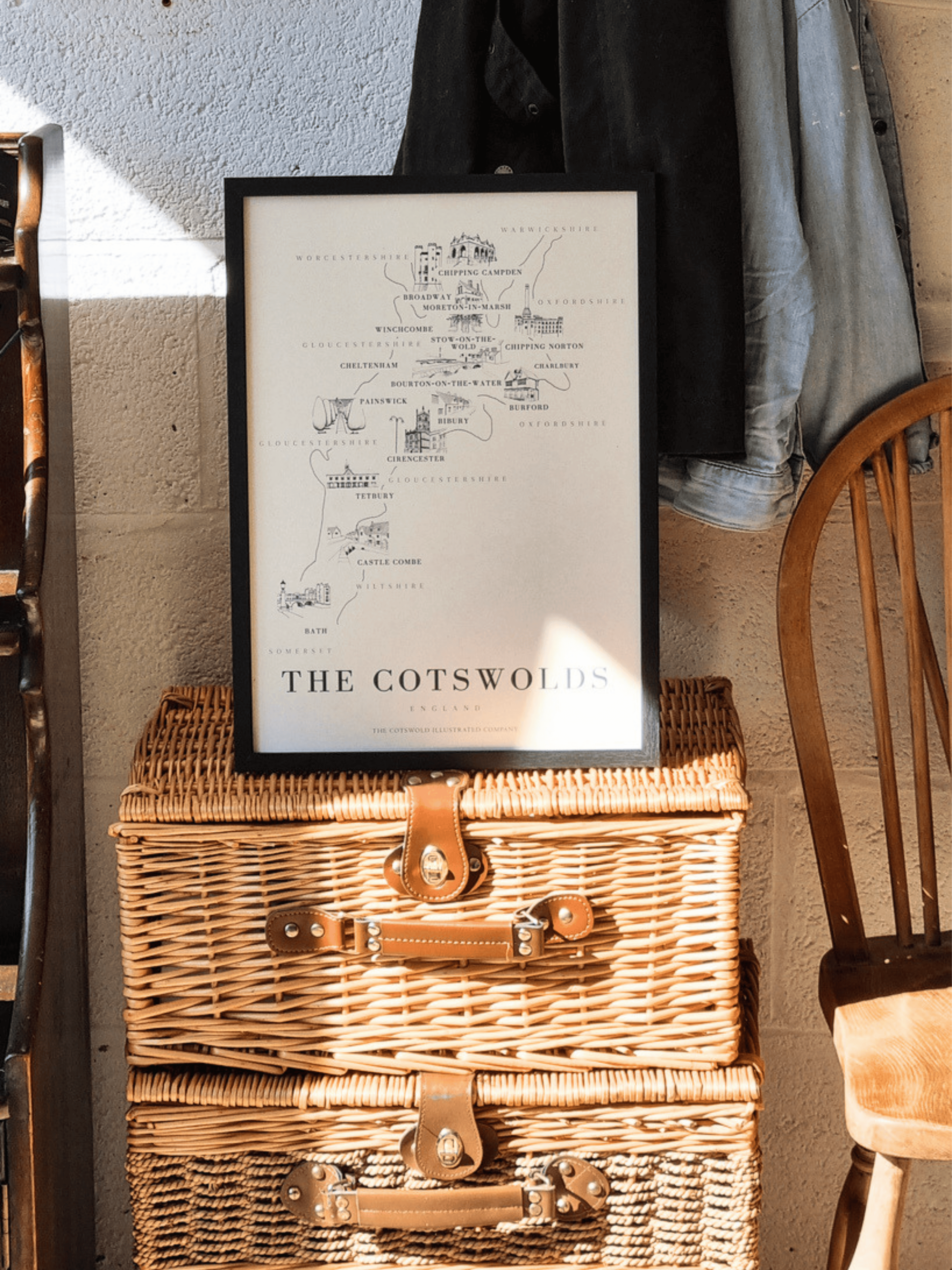 BOLD COTSWOLD MAP - A3 FRAMED - BLACK