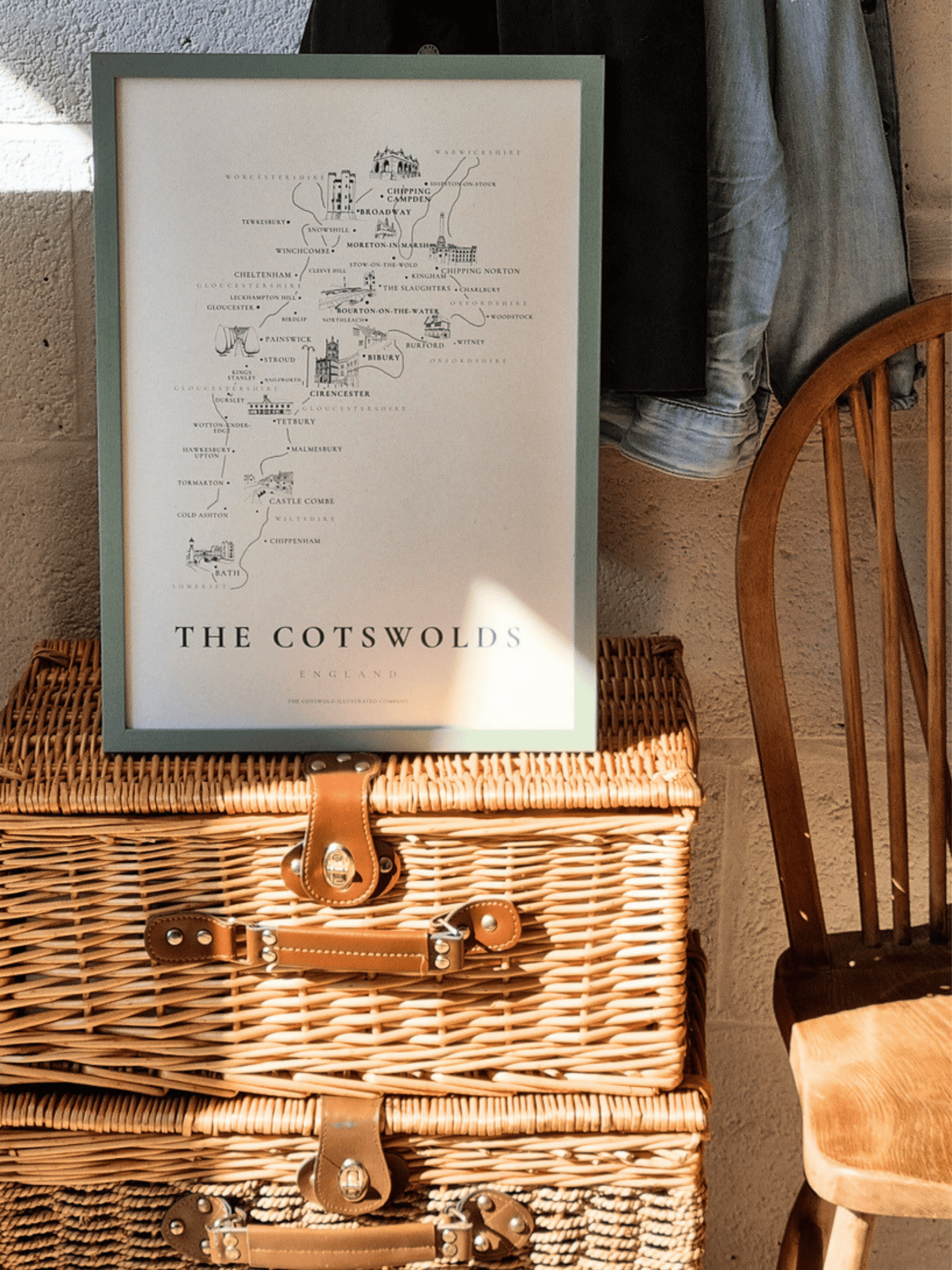 TRADITIONAL COTSWOLD MAP - COTSWOLD WAY - A3 FRAMED - GREEN