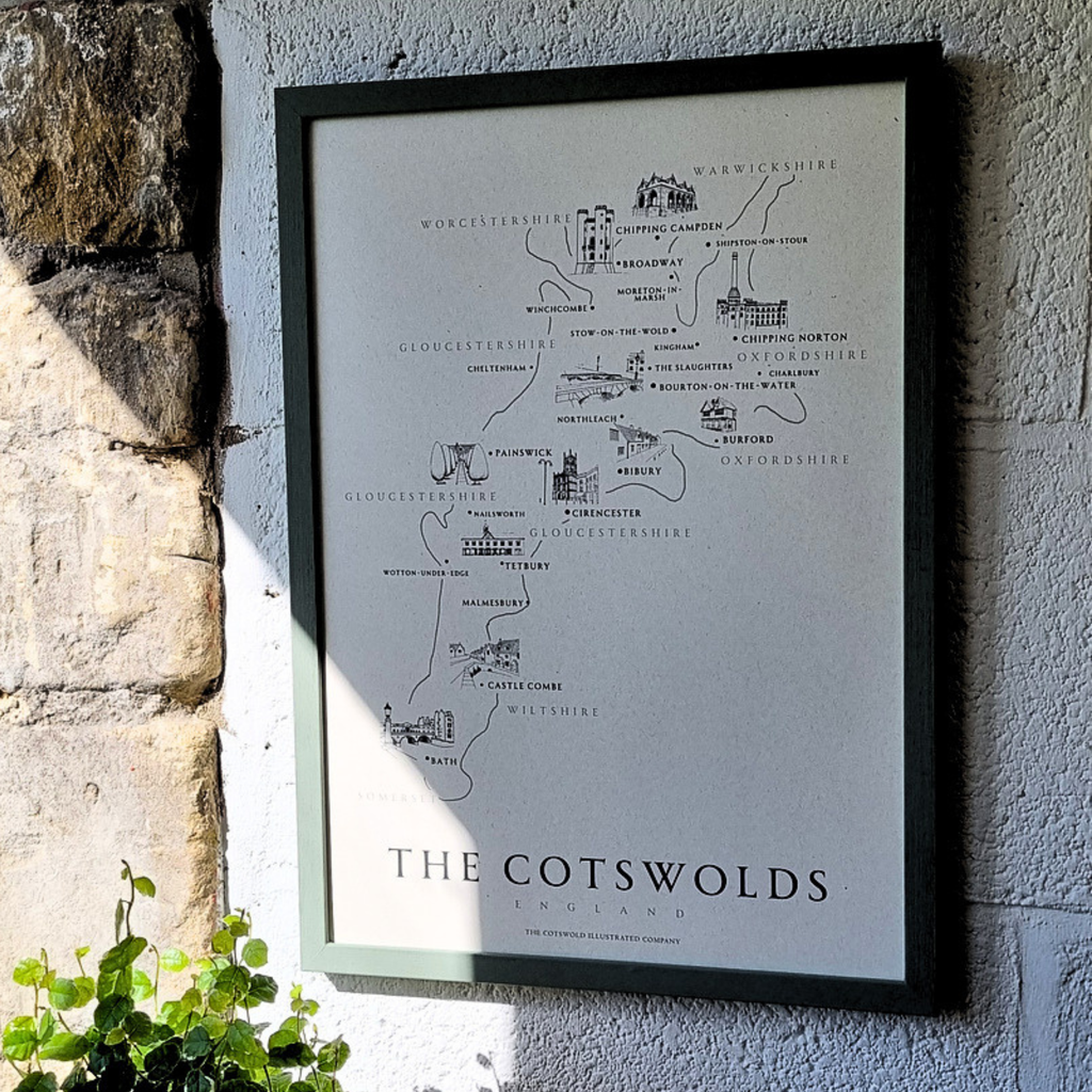 CLASSIC COTSWOLD MAP - A3 FRAMED - GREEN