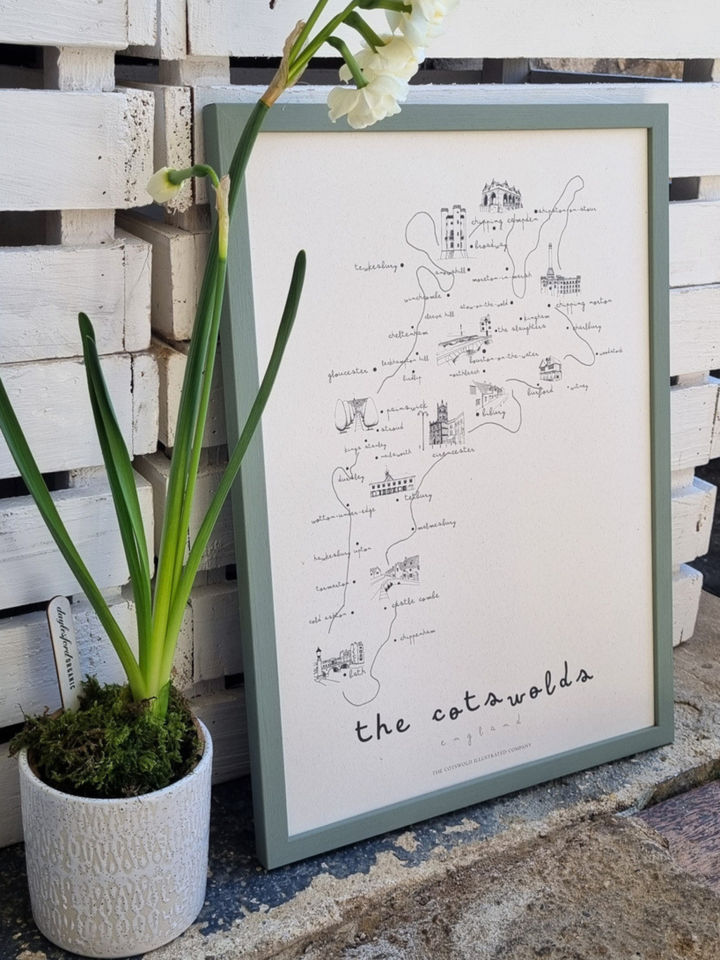 ELEGANT COTSWOLD MAP - COTSWOLD WAY - A3 FRAMED - GREEN