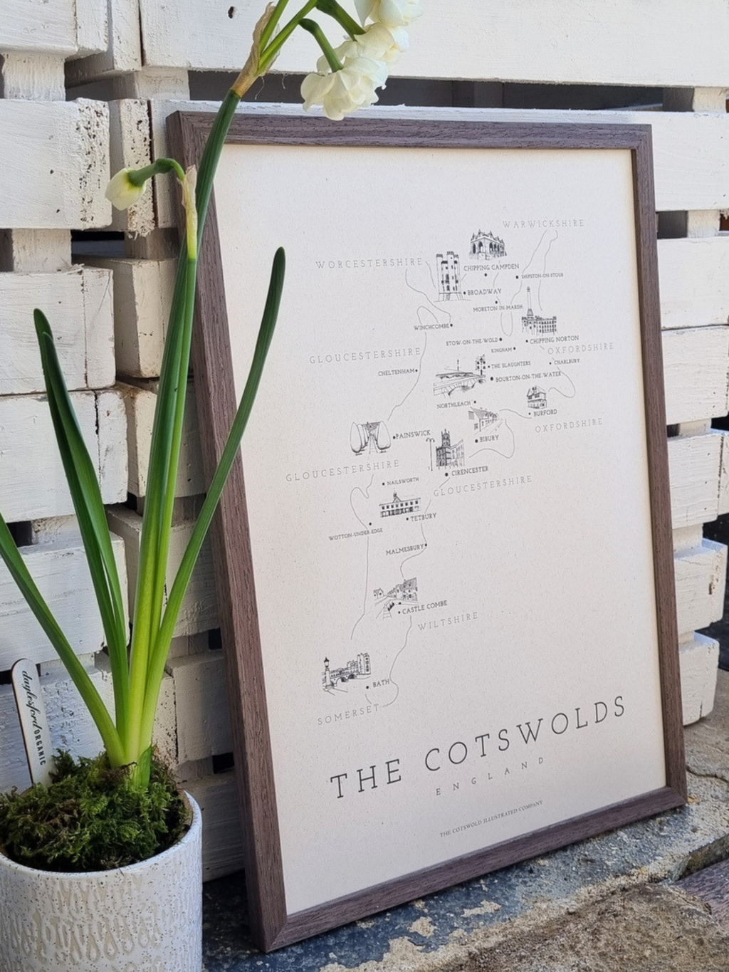 FINE COTSWOLD MAP - A3 FRAMED - BROWN