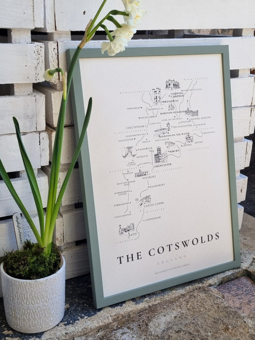 TRADITIONAL COTSWOLD MAP - COTSWOLD WAY - A3 FRAMED - GREEN