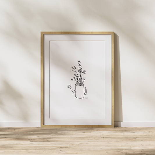 Garden Watering Can | Minimalistic A4 Wall Art | Countryside Living Decor