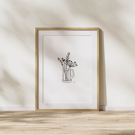 Beer & Ale Glass Vase | Minimalistic Artwork | A4 Wall Art | Countryside Living Decor