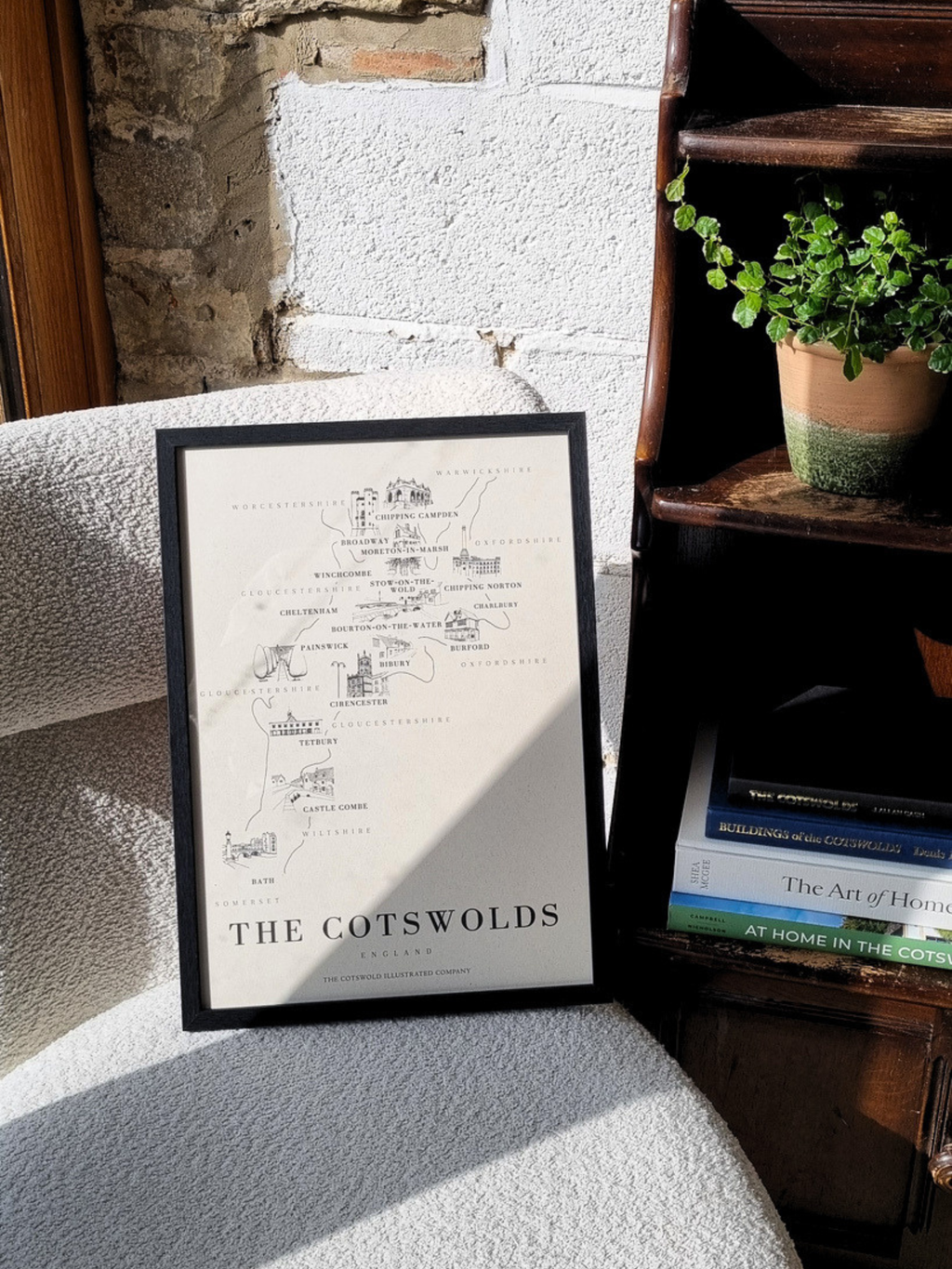 BOLD COTSWOLD MAP - A3 FRAMED - BLACK