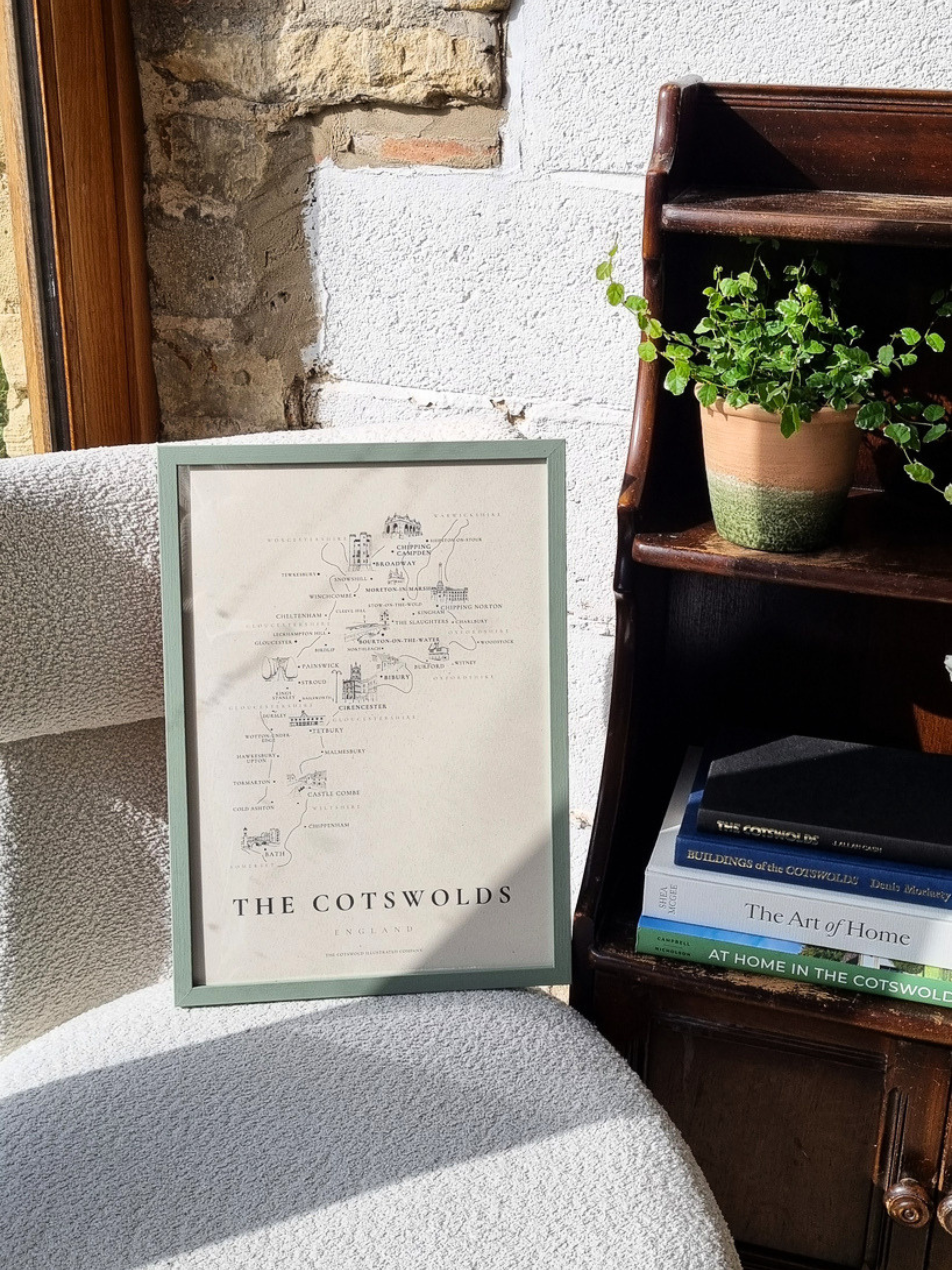 TRADITIONAL COTSWOLD MAP - COTSWOLD WAY - A3 FRAMED - GREEN