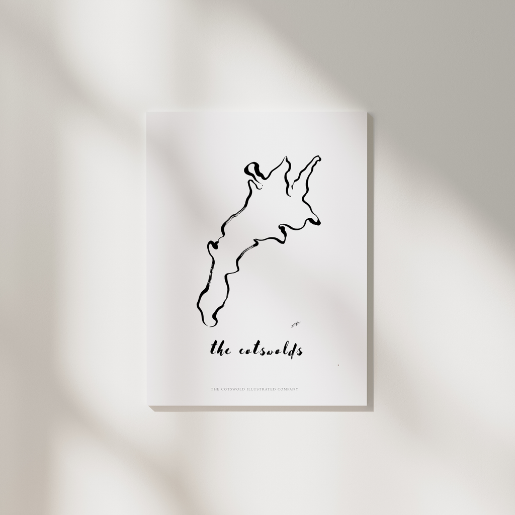 Cotswold Painted Map Print Unframed A3, A4 & A5 - Style A
