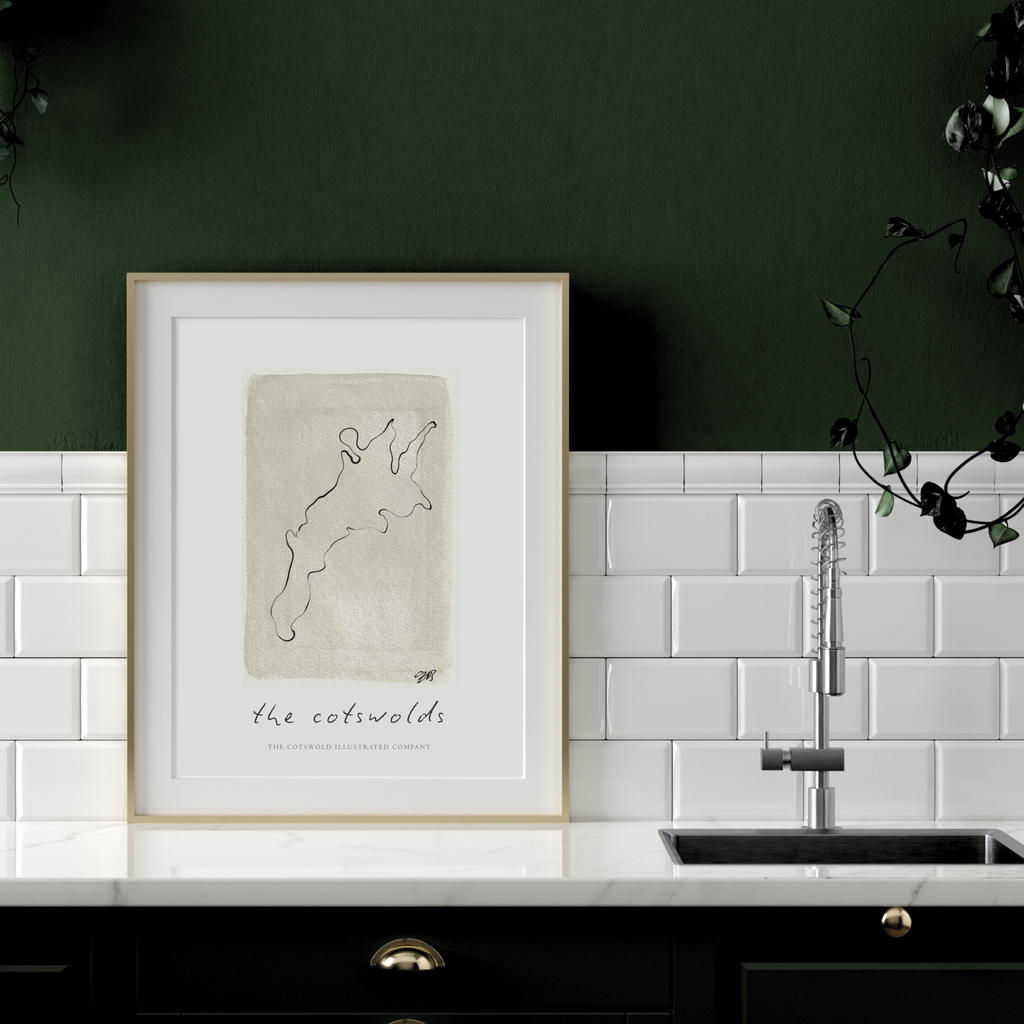 Cotswold Painted Map Print Unframed A3, A4 & A5 - Style B