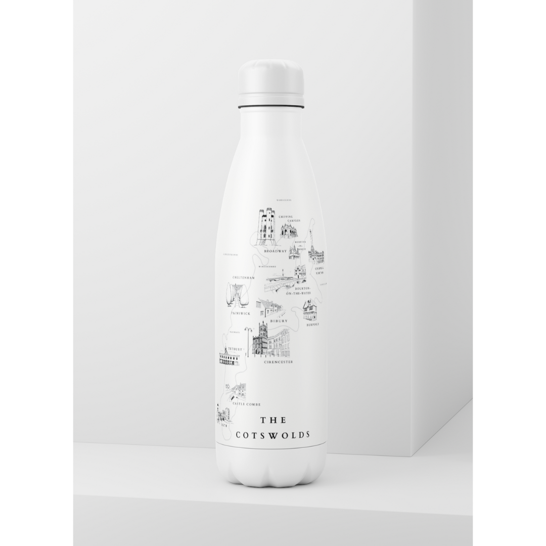 Water Bottle | The Cotswold Map | Vacuum Walled Thermal Travel Bottle - The Cotswold Illustrated Company