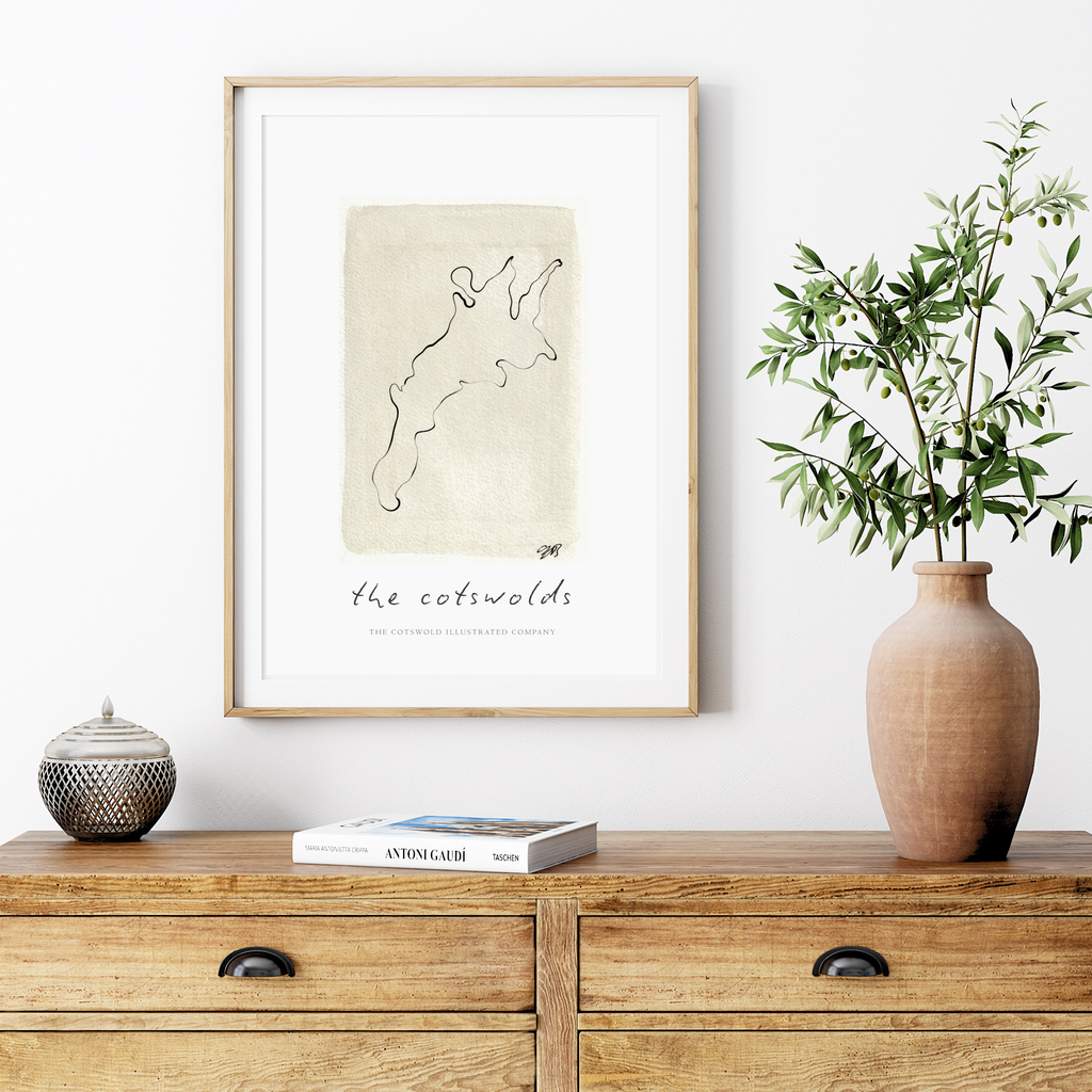 Cotswold Painted Map Print Unframed A3, A4 & A5 - Style B