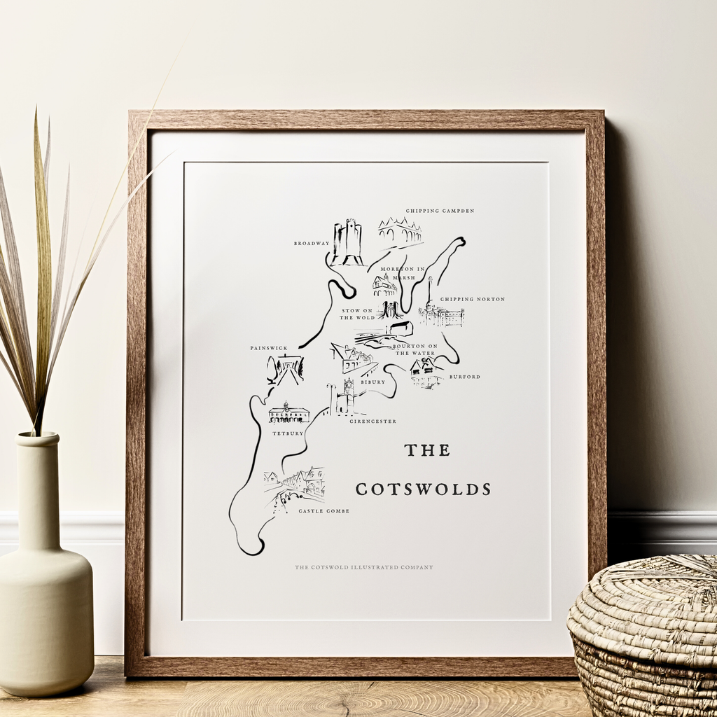 Cotswold Map Art Print A3/A4 Wall Art Home Decor Unframed - Painted
