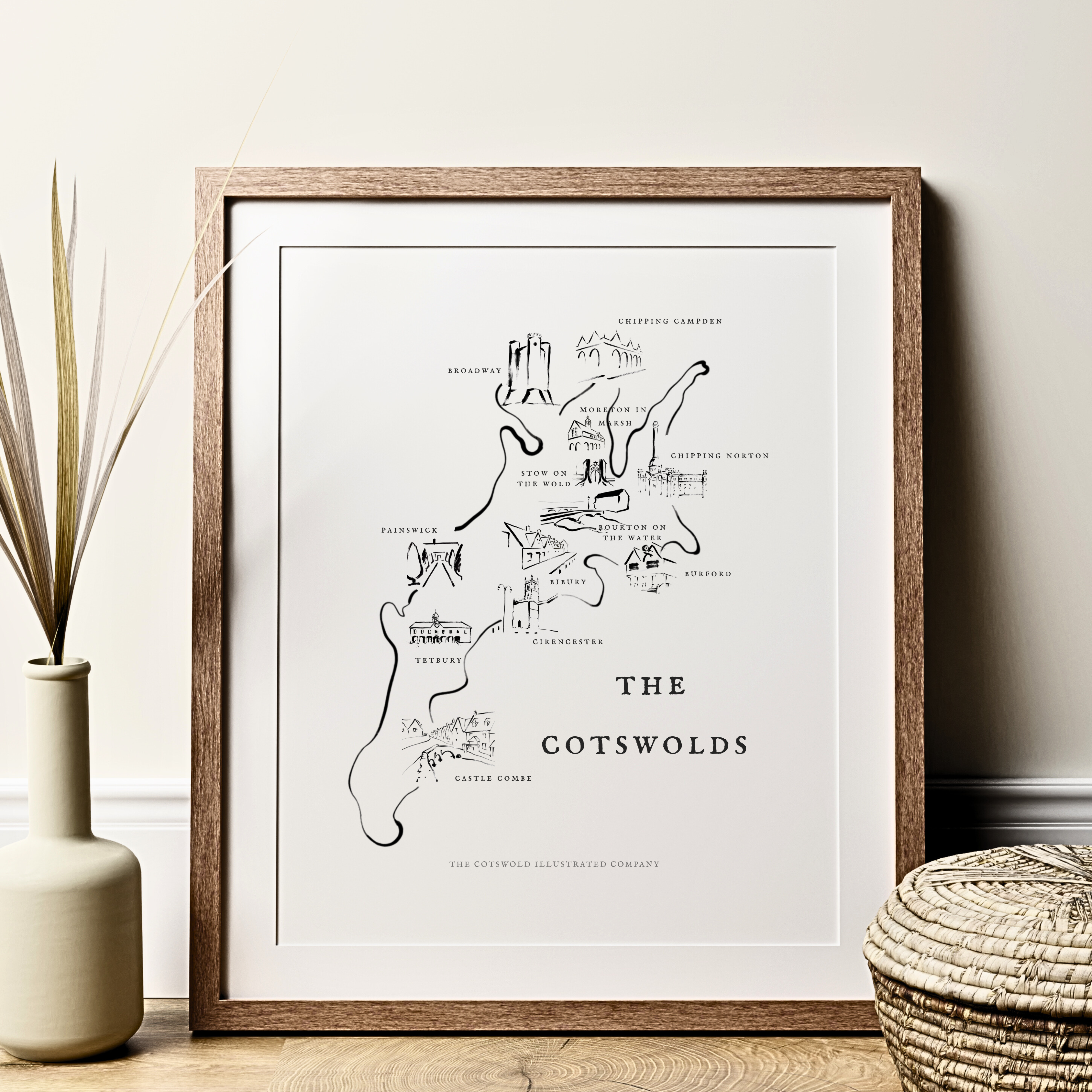 Cotswold Map Art Print A3/A4 Wall Art Home Decor Unframed - Painted