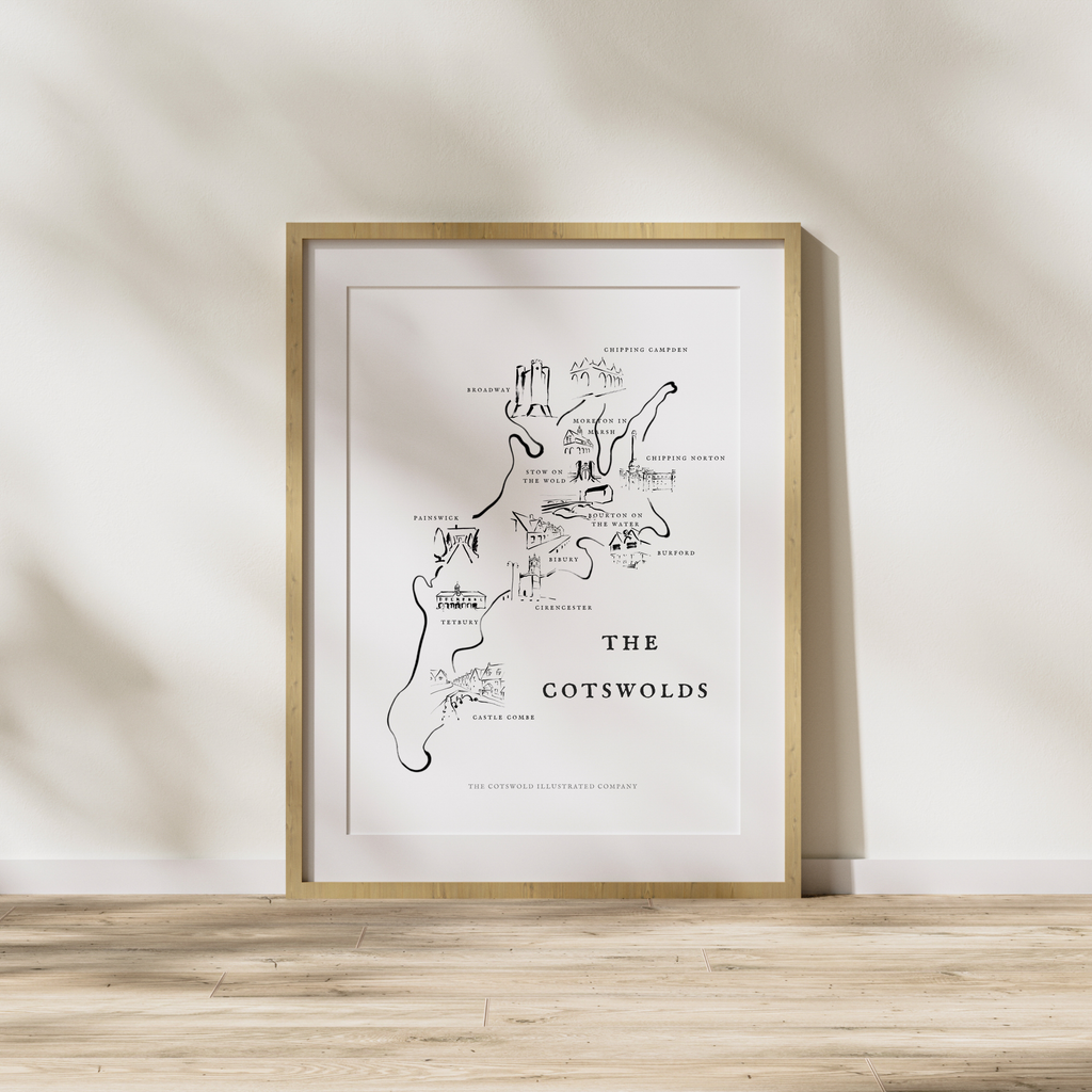 Cotswold Map Art Print A3/A4 Wall Art Home Decor Unframed - Painted