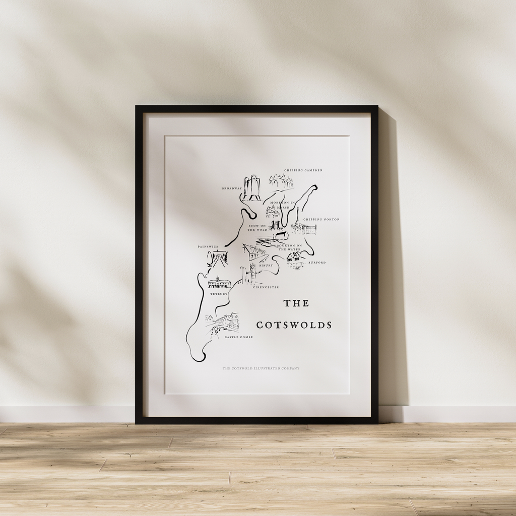 Cotswold Map Art Print A3/A4 Wall Art Home Decor Unframed - Painted
