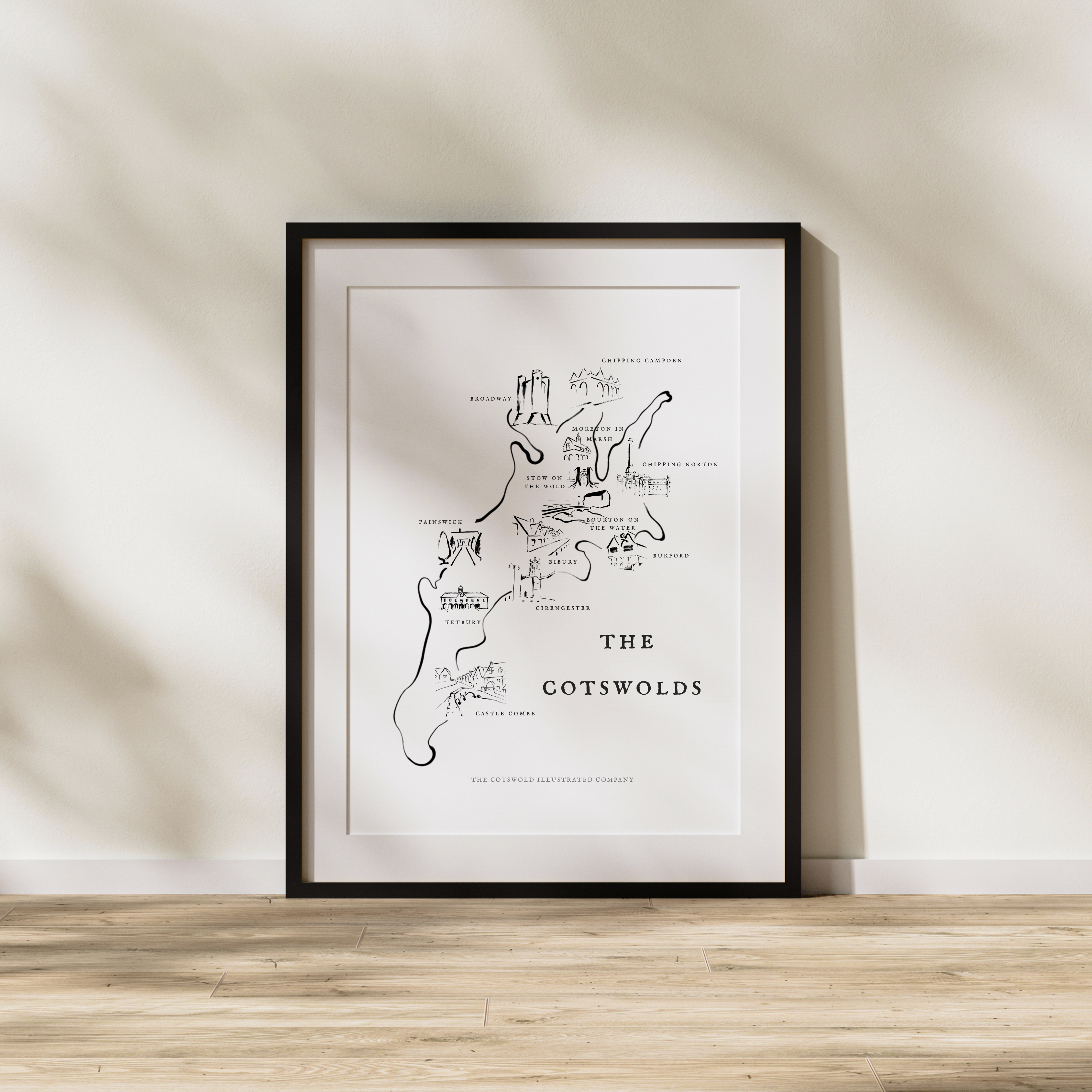 Cotswold Map Art Print A3/A4 Wall Art Home Decor Unframed - Painted