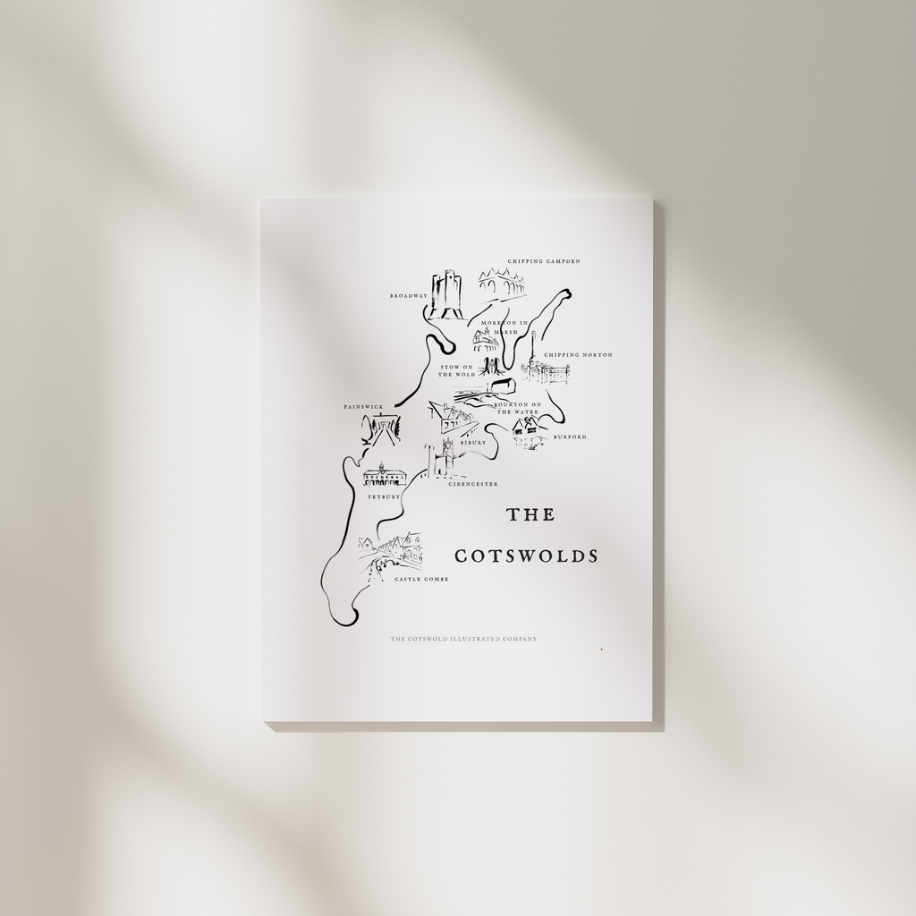 Cotswold Map Art Print A3/A4 Wall Art Home Decor Unframed - Painted