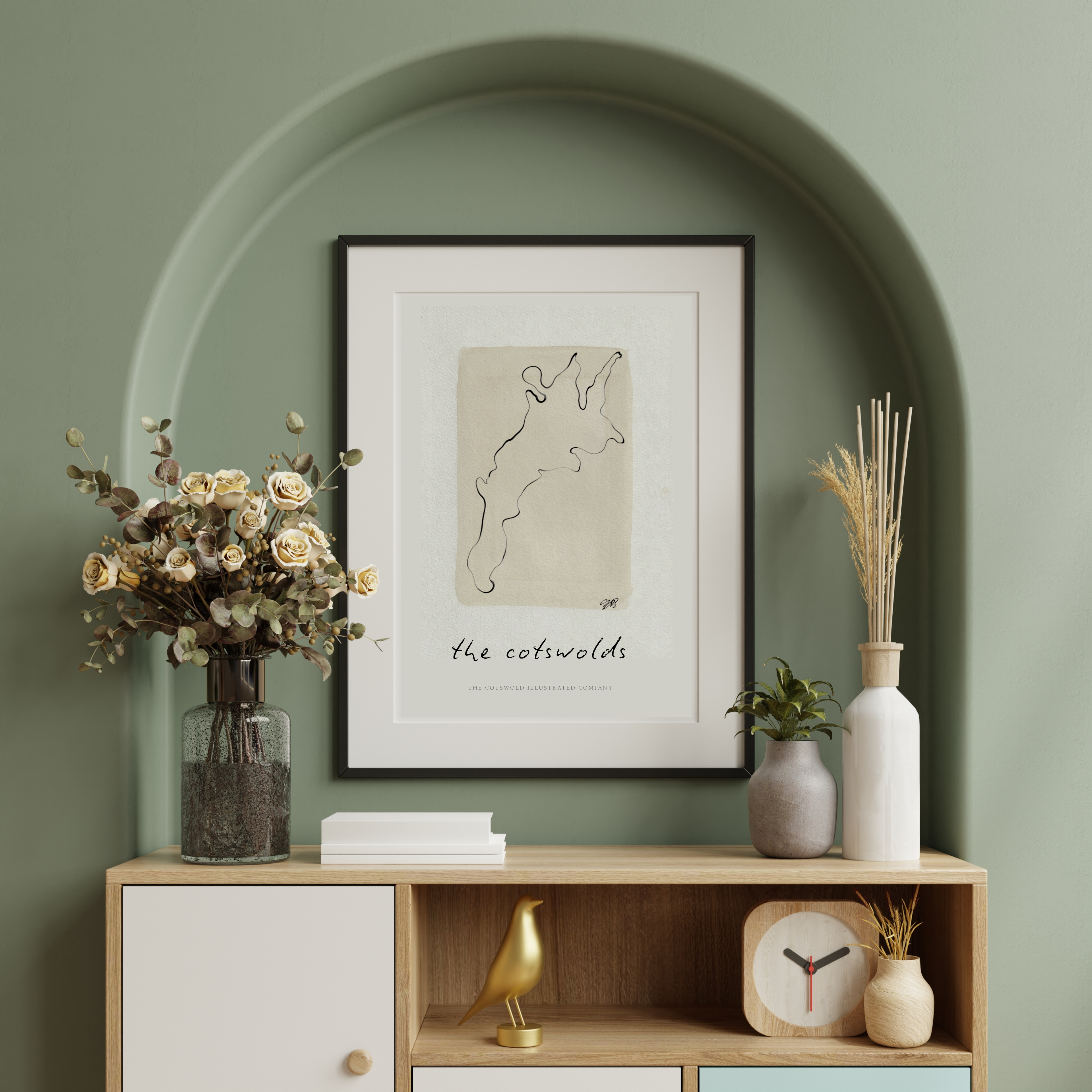 Cotswold Painted Map Print Unframed A3, A4 & A5 - Style C