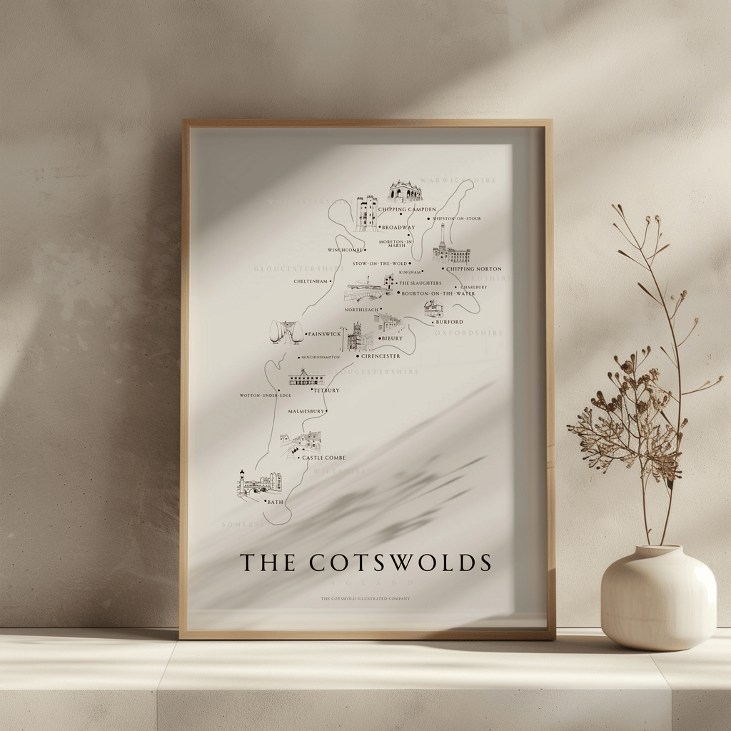 Cotswold Hand-illustrated Pen and Ink Map Print A3/A4/A5 Unframed Wall Art - Classic