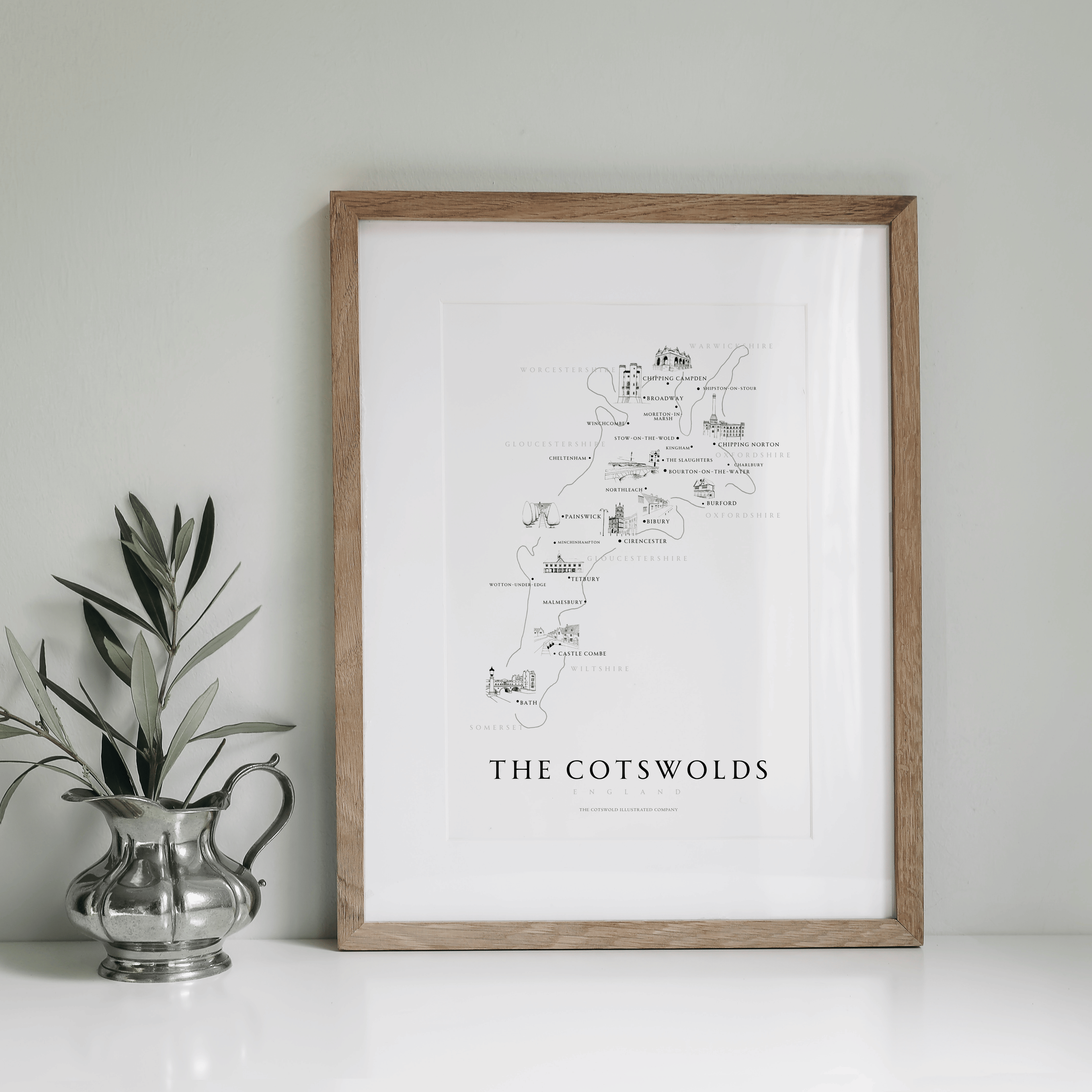Cotswold Hand-illustrated Pen and Ink Map Print A3/A4/A5 Unframed Wall Art - Classic