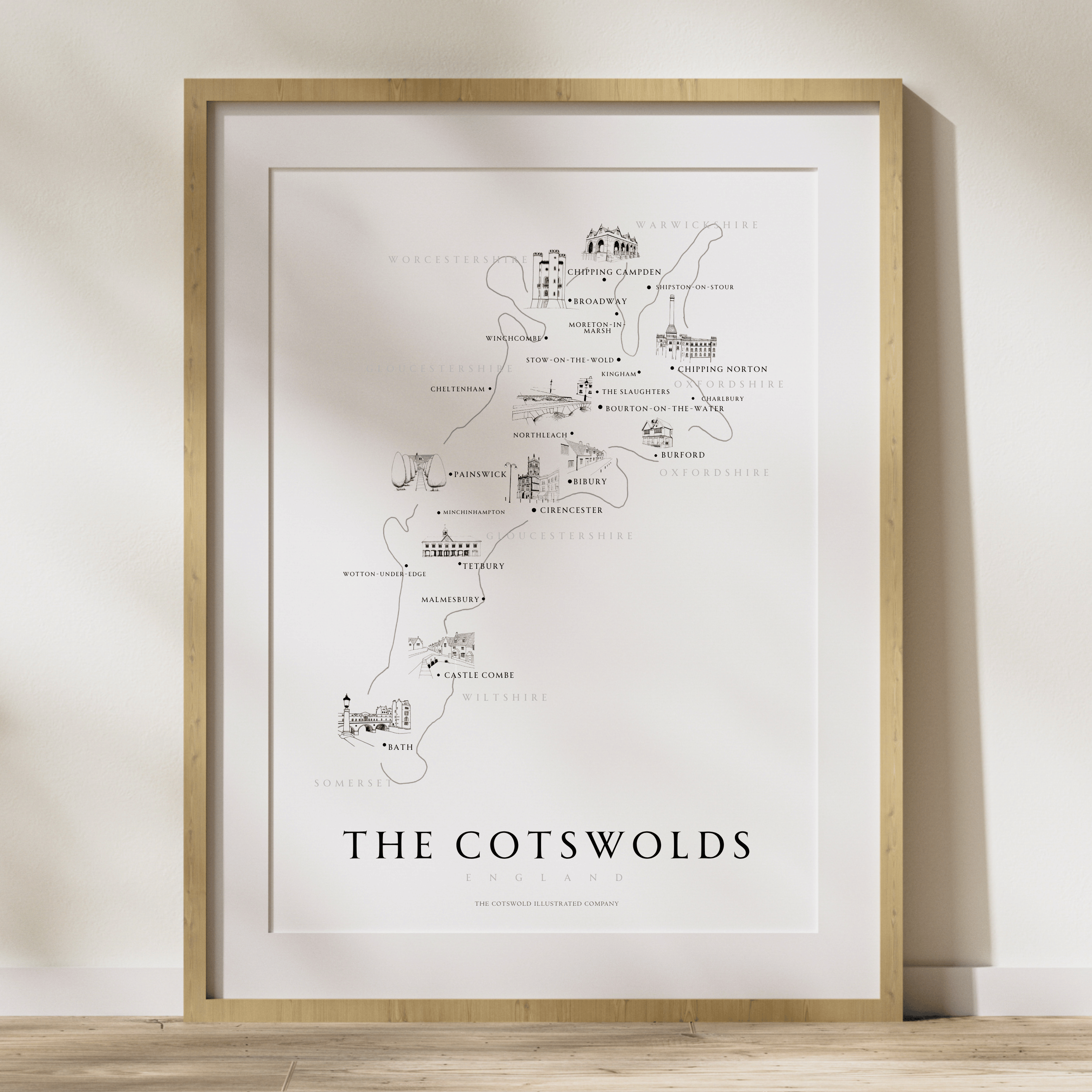 Cotswold Hand-illustrated Pen and Ink Map Print A3/A4/A5 Unframed Wall Art - Classic