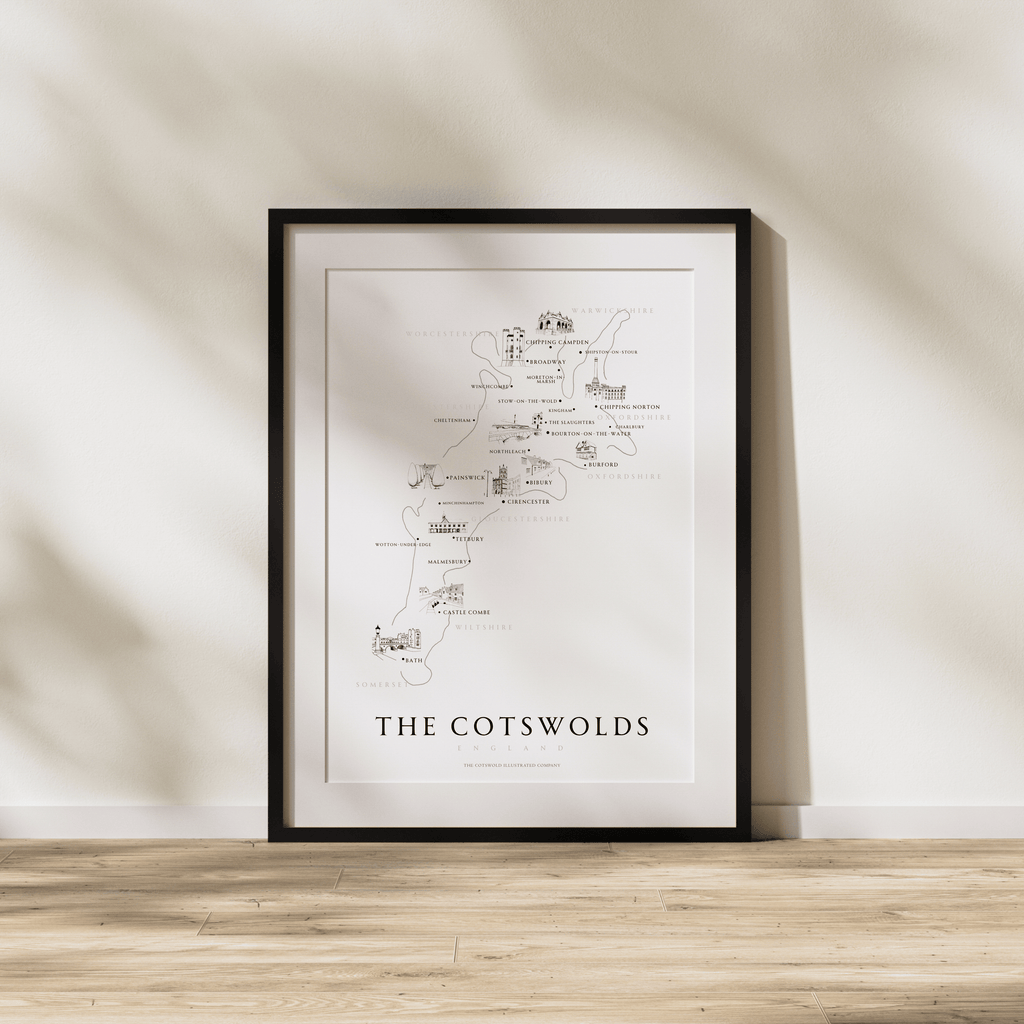 Cotswold Hand-illustrated Pen and Ink Map Print A3/A4/A5 Unframed Wall Art - Classic