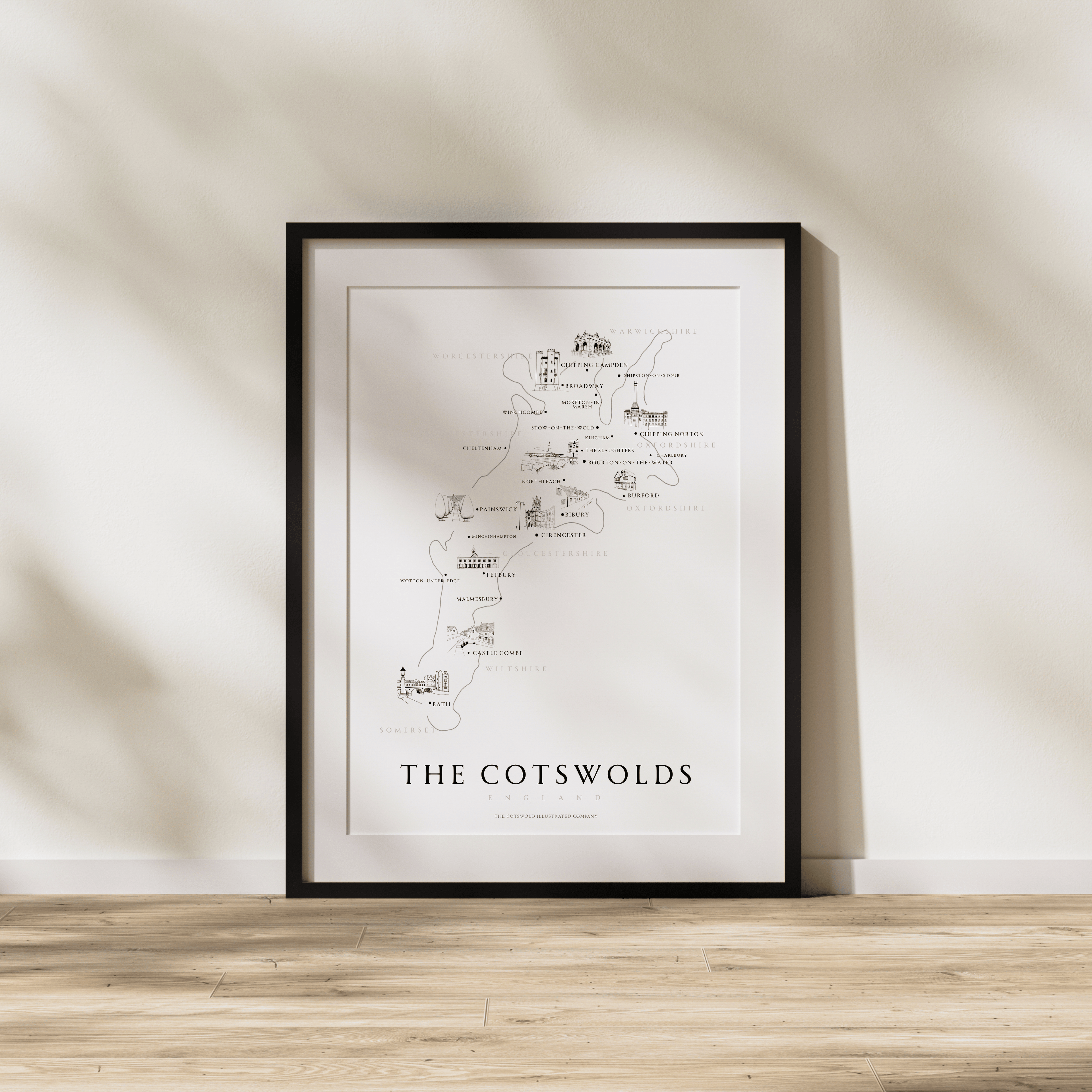 Cotswold Hand-illustrated Pen and Ink Map Print A3/A4/A5 Unframed Wall Art - Classic