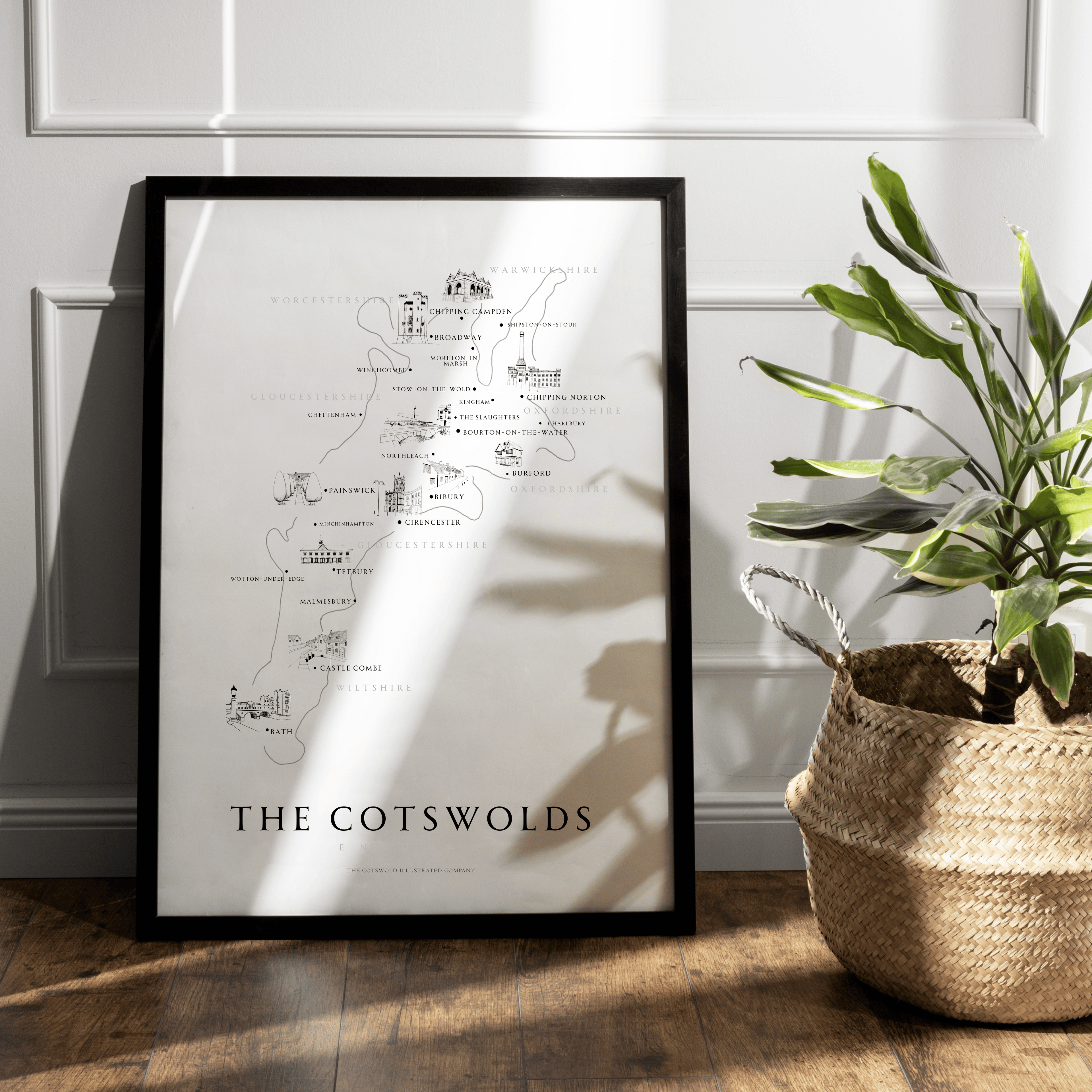 Cotswold Hand-illustrated Pen and Ink Map Print A3/A4/A5 Unframed Wall Art - Classic