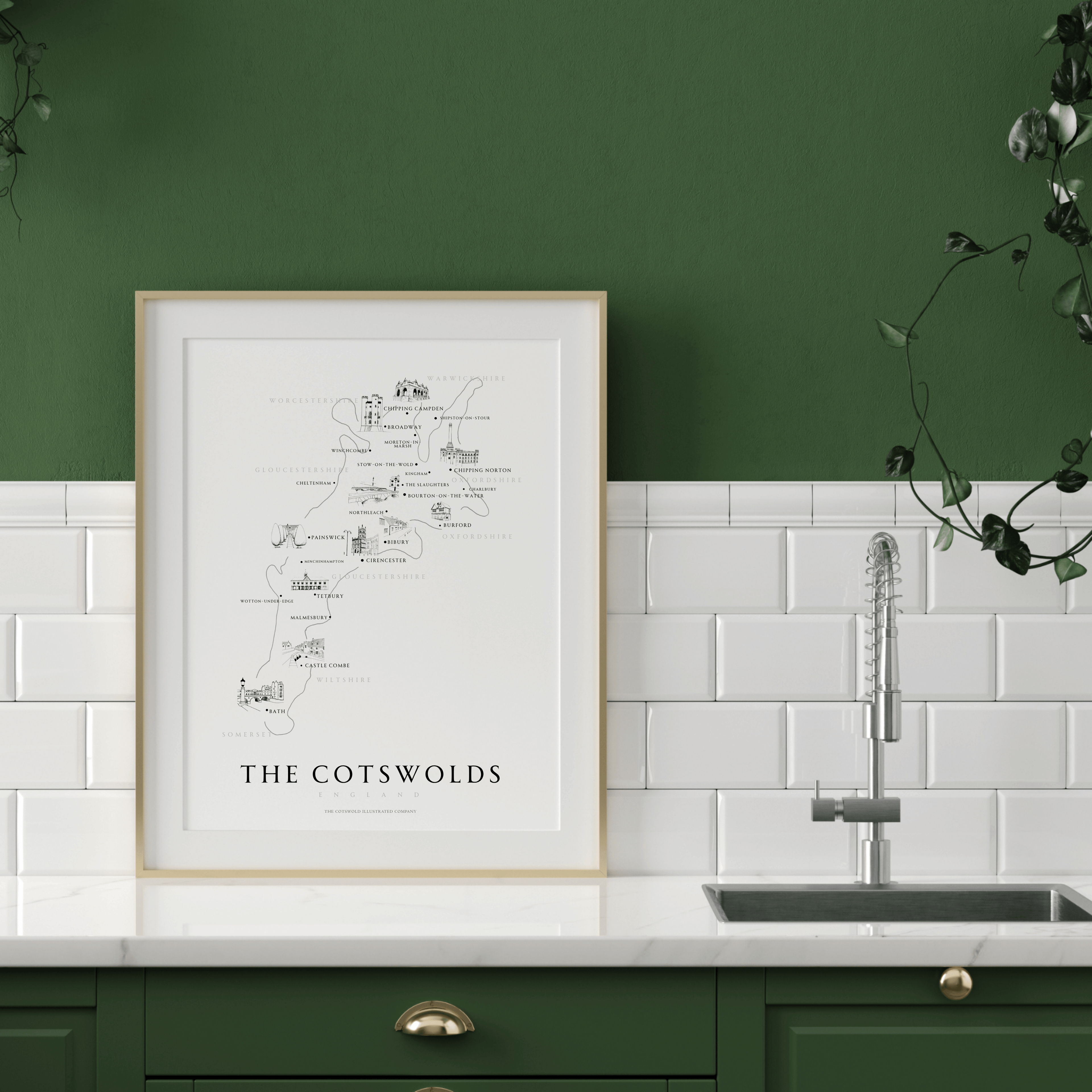 Cotswold Hand-illustrated Pen and Ink Map Print A3/A4/A5 Unframed Wall Art - Classic