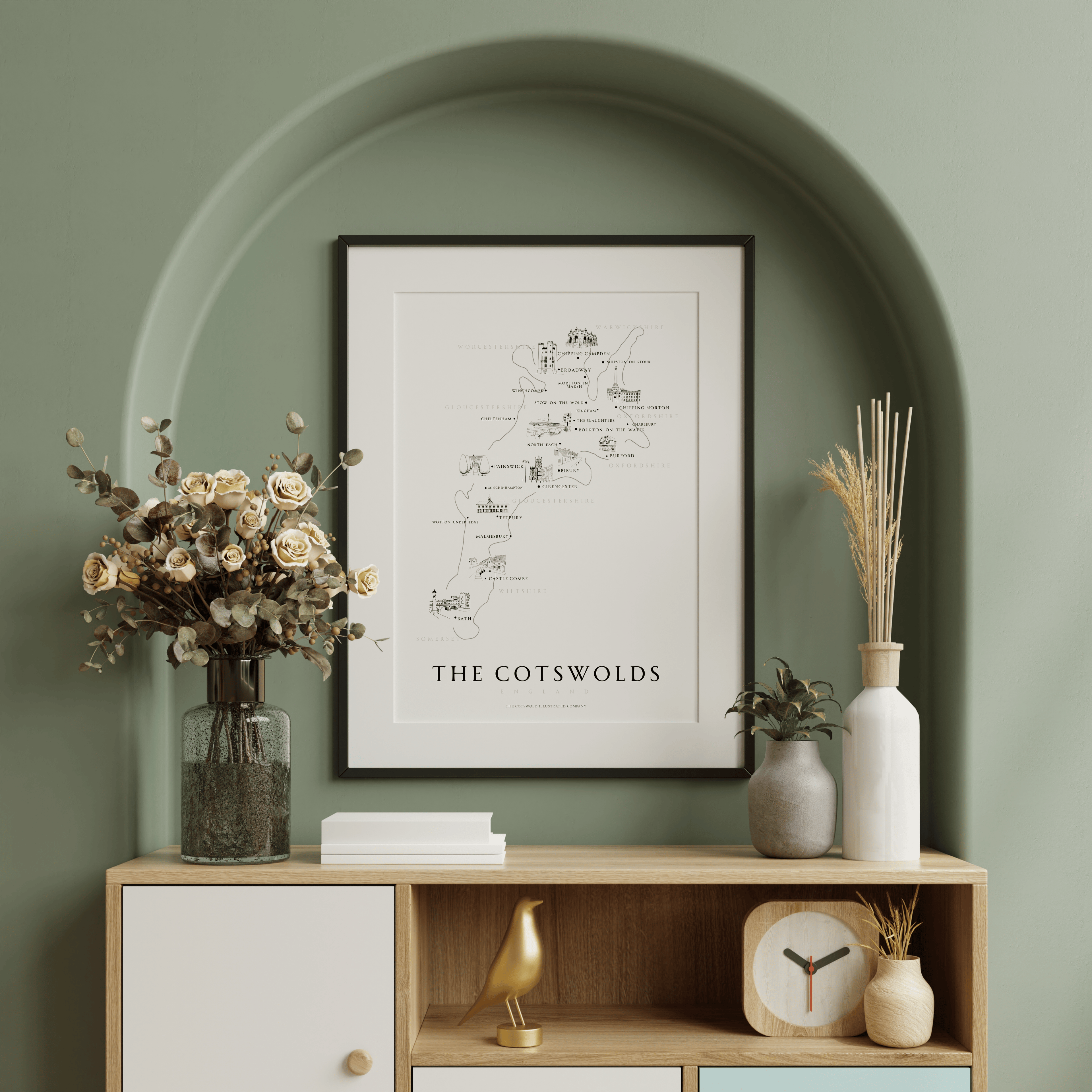 Cotswold Hand-illustrated Pen and Ink Map Print A3/A4/A5 Unframed Wall Art - Classic