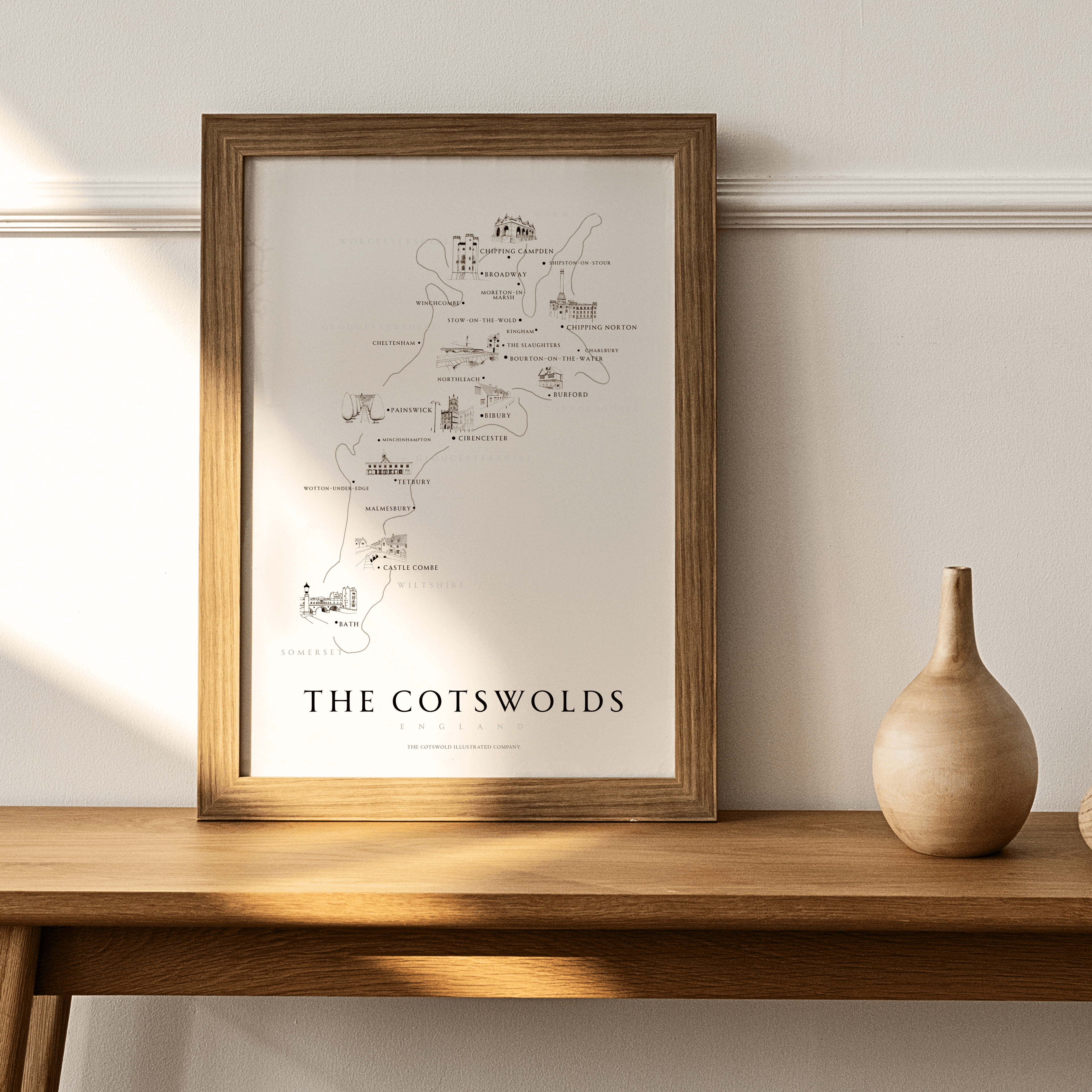 Cotswold Hand-illustrated Pen and Ink Map Print A3/A4/A5 Unframed Wall Art - Classic