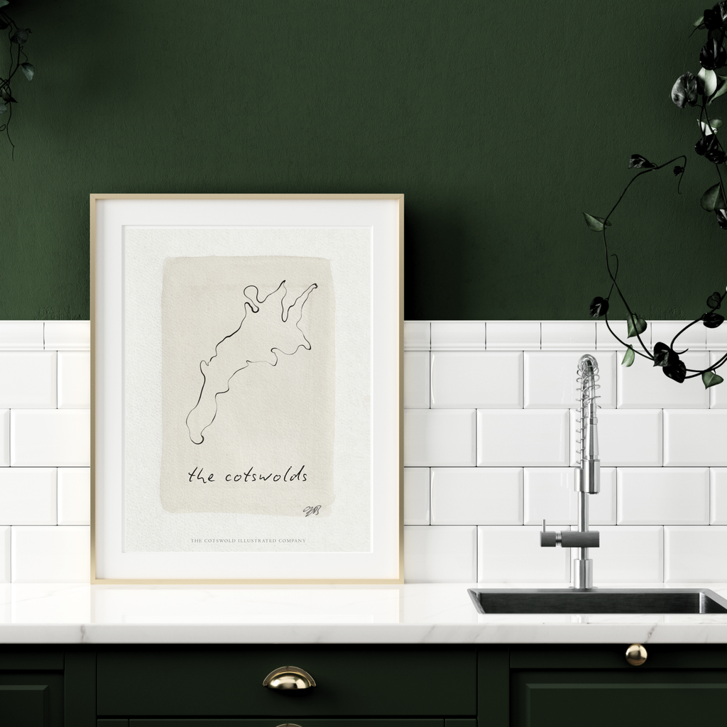 Cotswold Painted Map Print Unframed A3, A4 & A5 - Style D