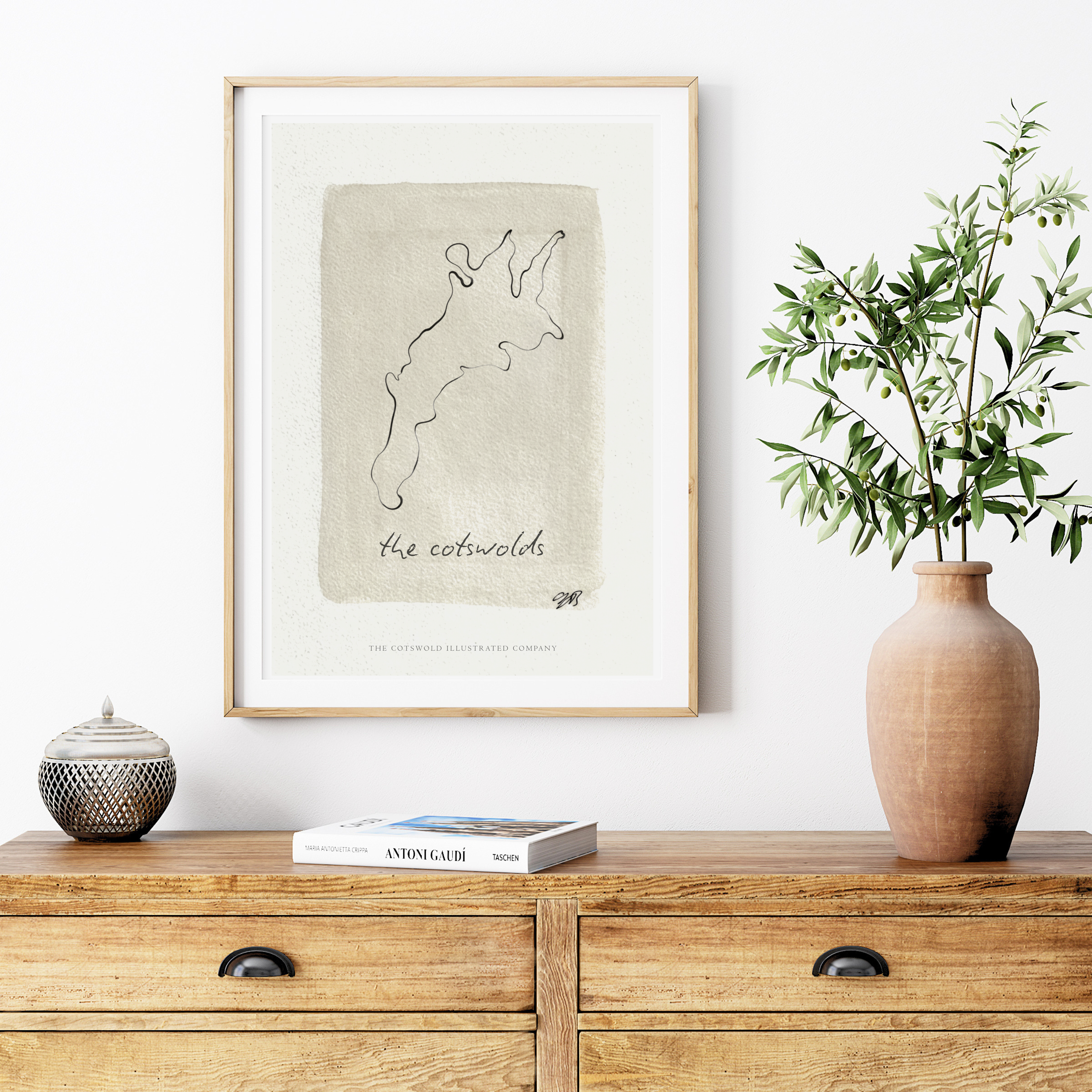 Cotswold Painted Map Print Unframed A3, A4 & A5 - Style E