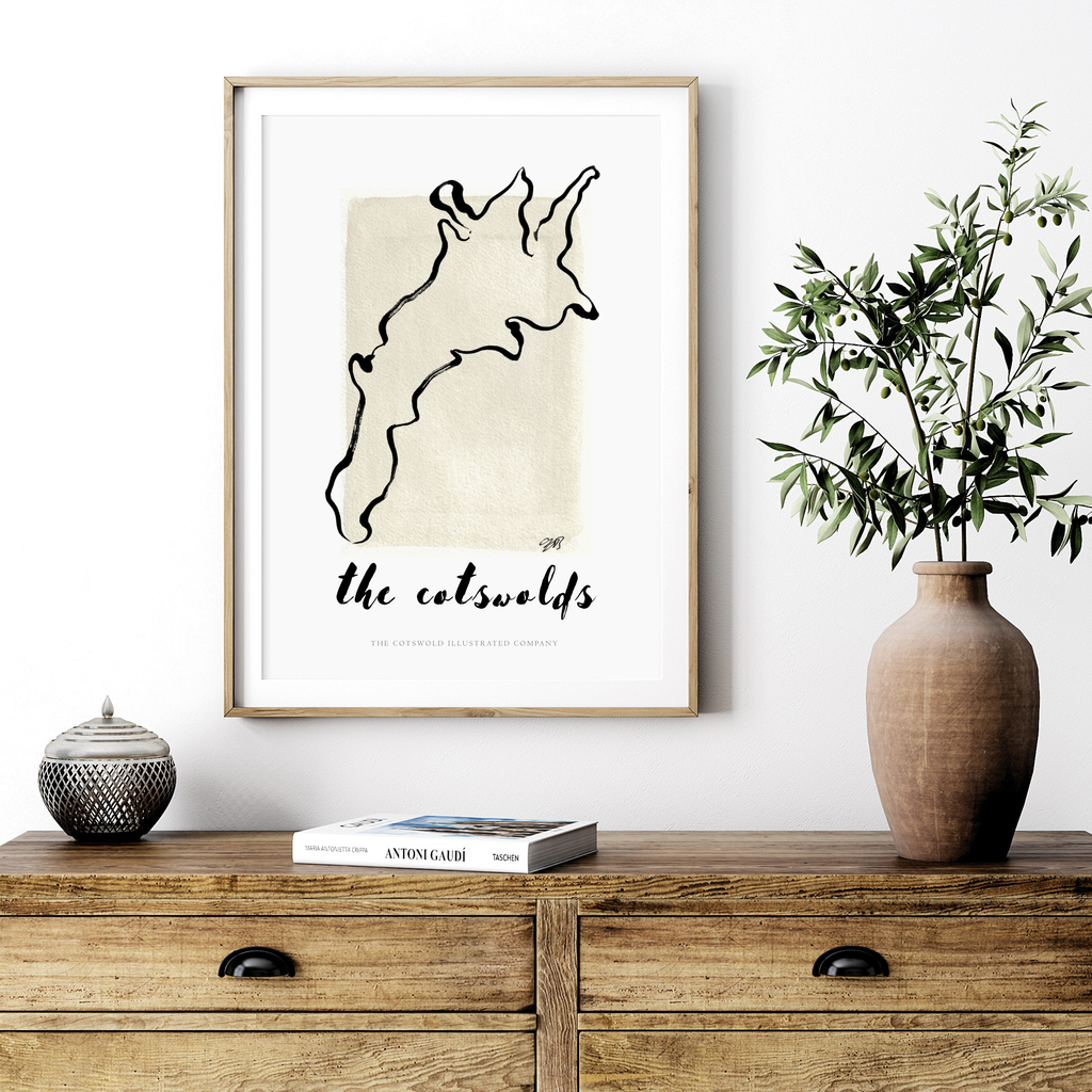 Cotswold Painted Map Print Unframed A3, A4 & A5 - Style F