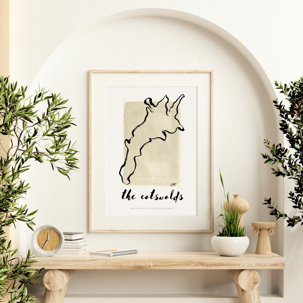 Cotswold Painted Map Print Unframed A3, A4 & A5 - Style F