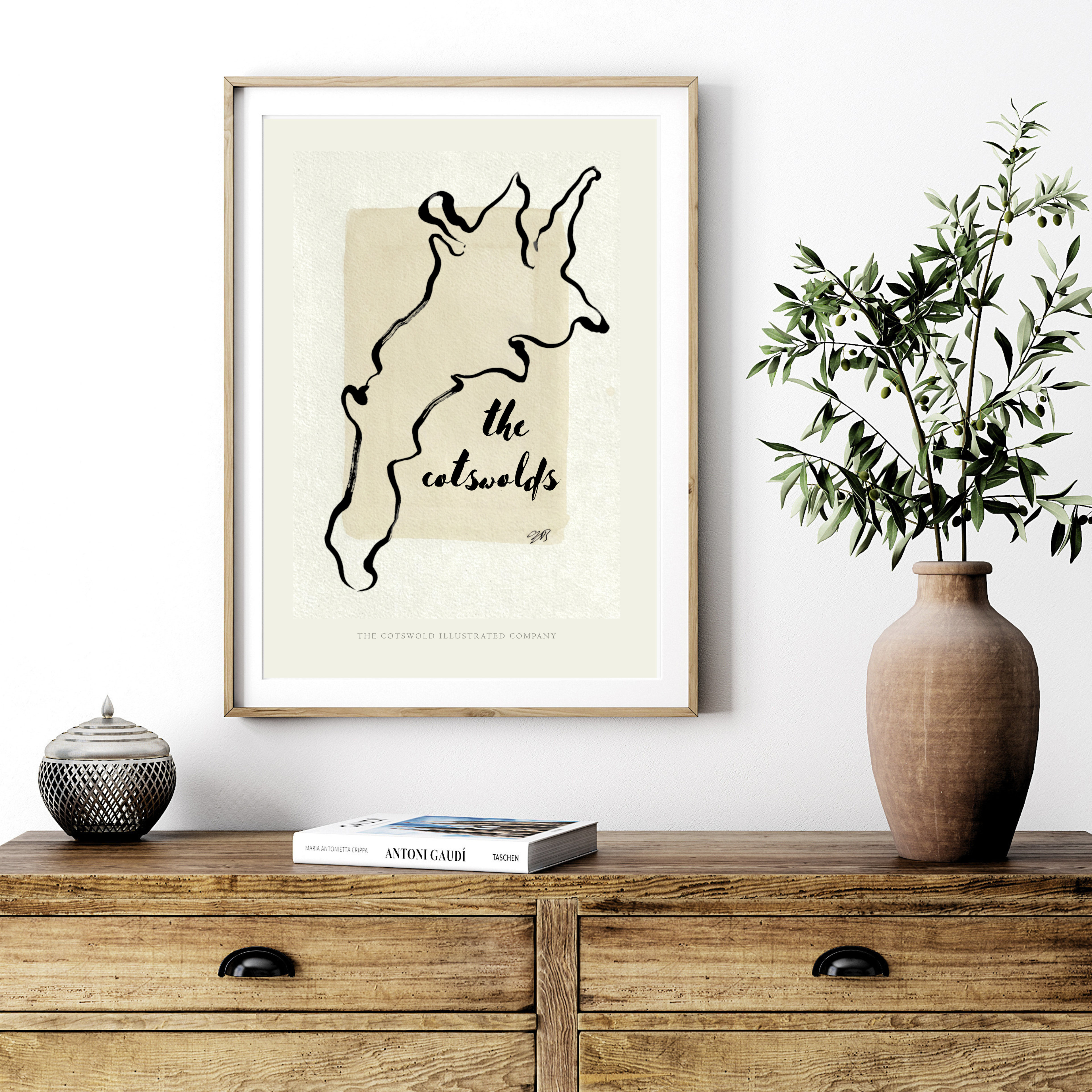 Cotswold Painted Map Print Unframed A3, A4 & A5 - Style J