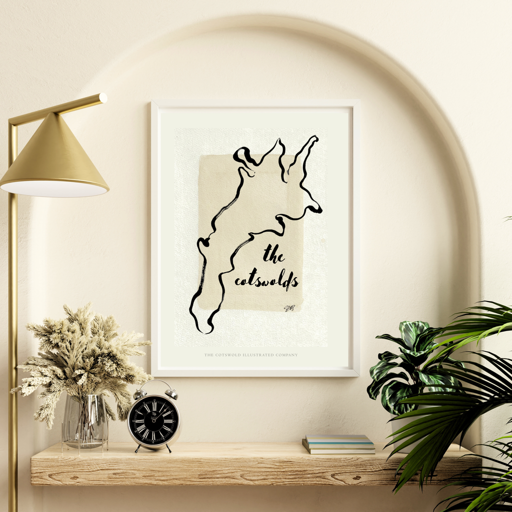 Cotswold Painted Map Print Unframed A3, A4 & A5 - Style J