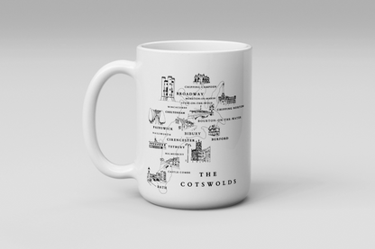 Large Mug 15oz Cotswolds Map Ceramic White