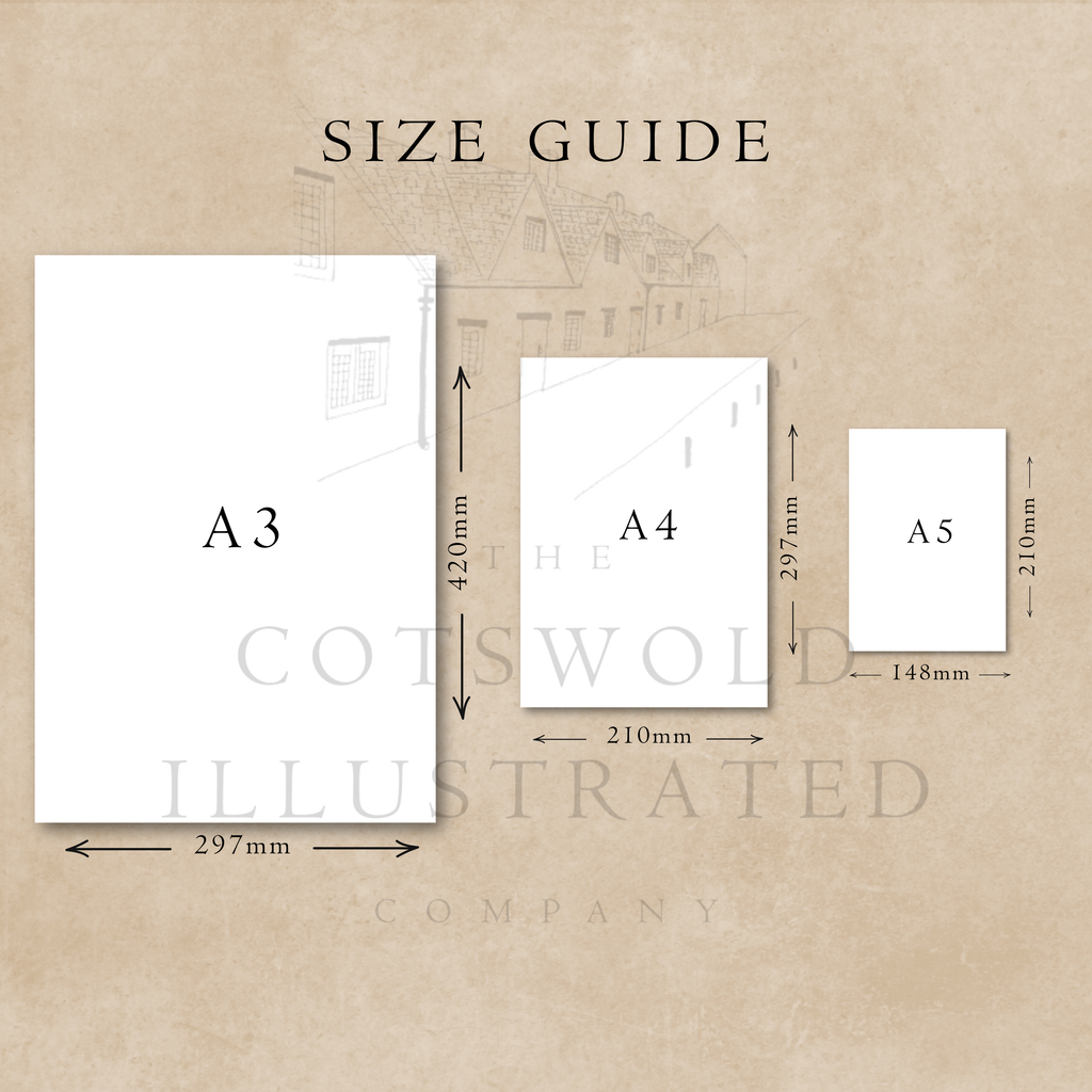 Cotswold Hand-illustrated Pen and Ink Map Print A3/A4/A5 Unframed Wall Art - Bold