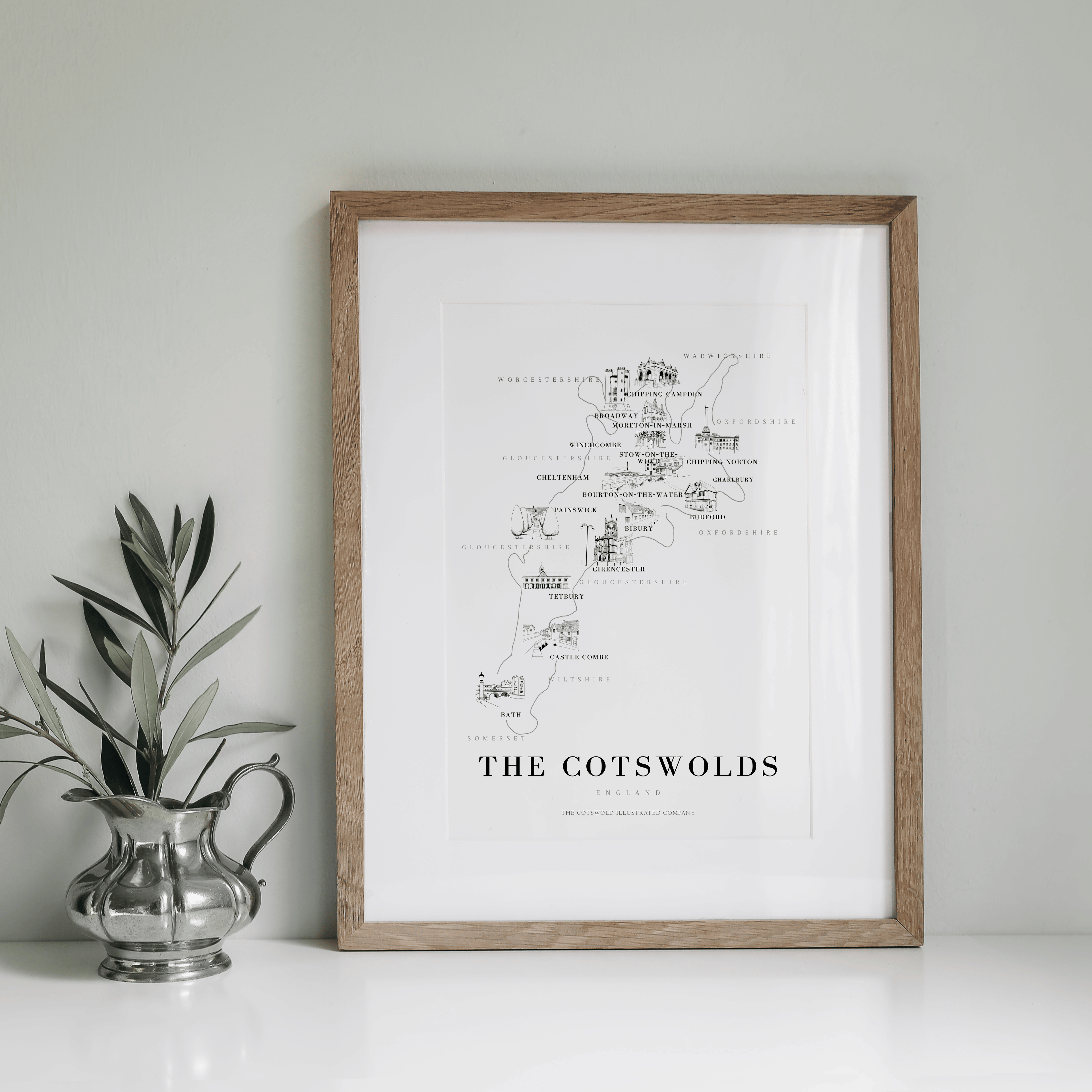 Cotswold Hand-illustrated Pen and Ink Map Print A3/A4/A5 Unframed Wall Art - Bold