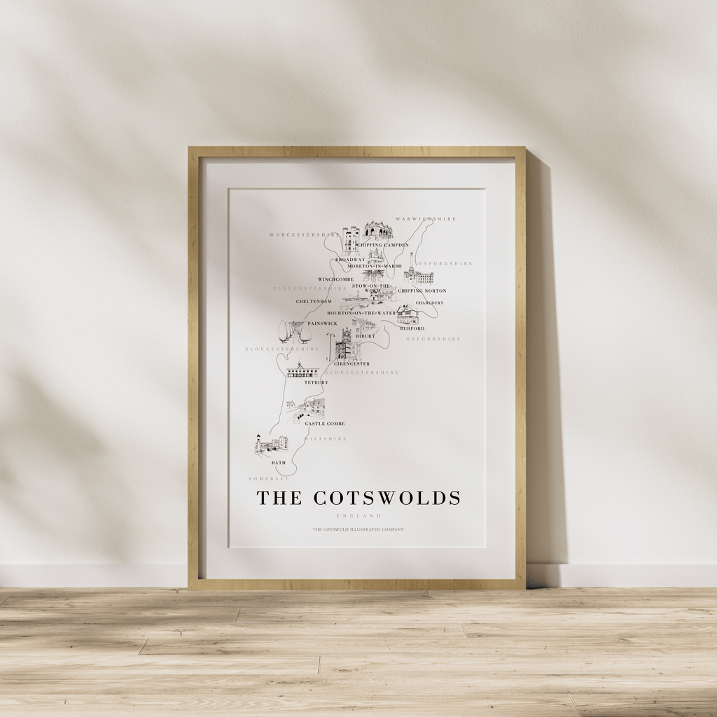 Cotswold Hand-illustrated Pen and Ink Map Print A3/A4/A5 Unframed Wall Art - Bold