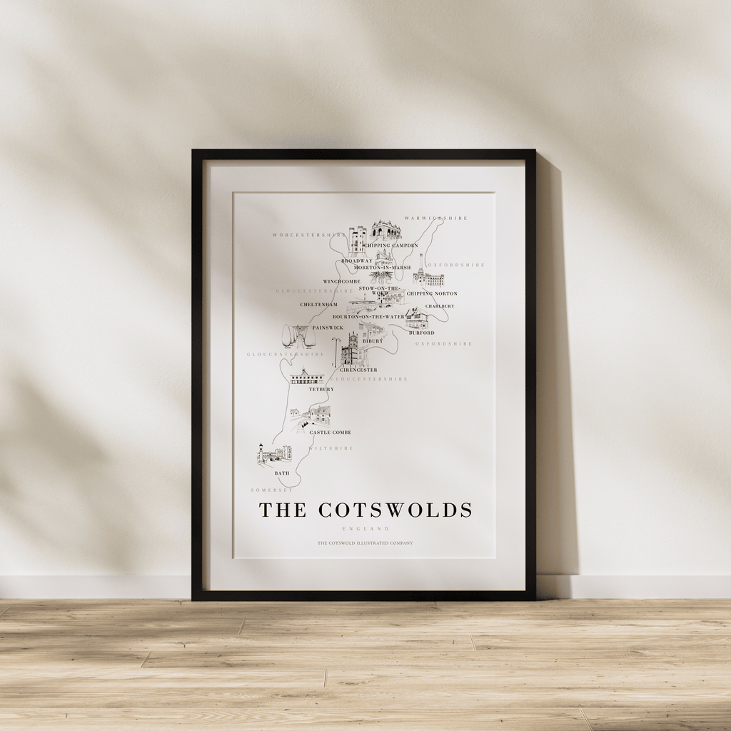 Cotswold Hand-illustrated Pen and Ink Map Print A3/A4/A5 Unframed Wall Art - Bold